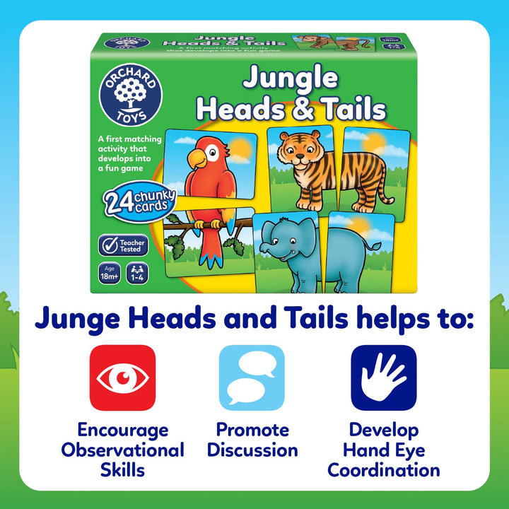 Orchard Toys Jungle Heads and Tails Card Game - 2-in-1 Matching & Memory Game for Toddlers