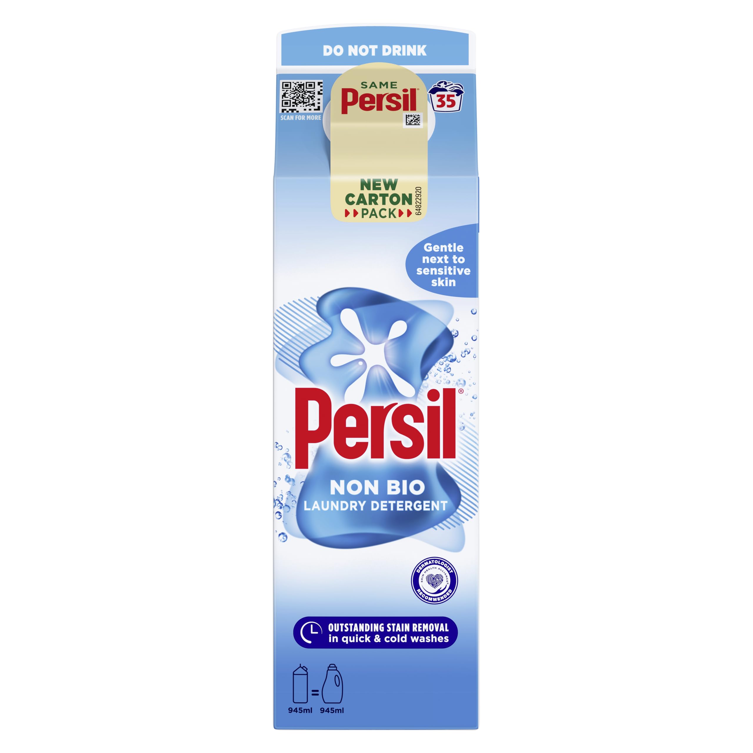 Persil Non Bio Laundry Washing Liquid Detergent - Gentle on Sensitive Skin | 945 ml 1