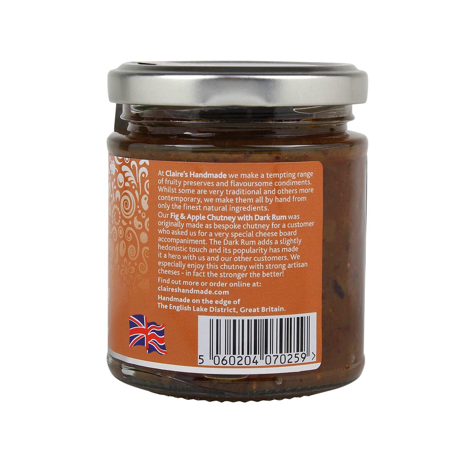 Claire's Handmade Fig & Apple Chutney with Dark Rum - Vegetarian, Vegan, Great Taste Award Winner (200g)