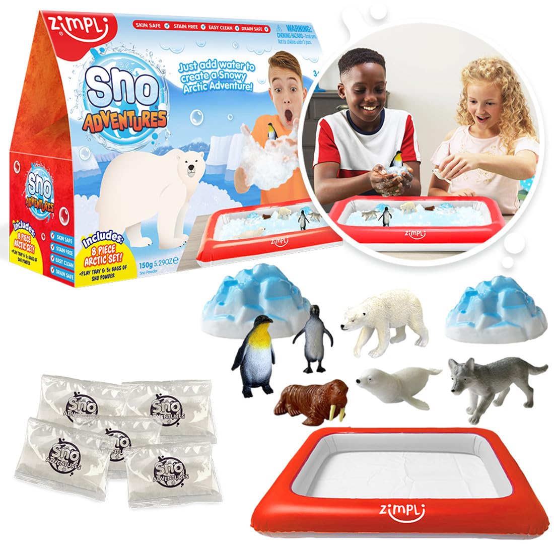 Zimpli Kids Sno Adventures Arctic Pack - 5 Use Pack | 8 Arctic Figures | Skin Safe 5
