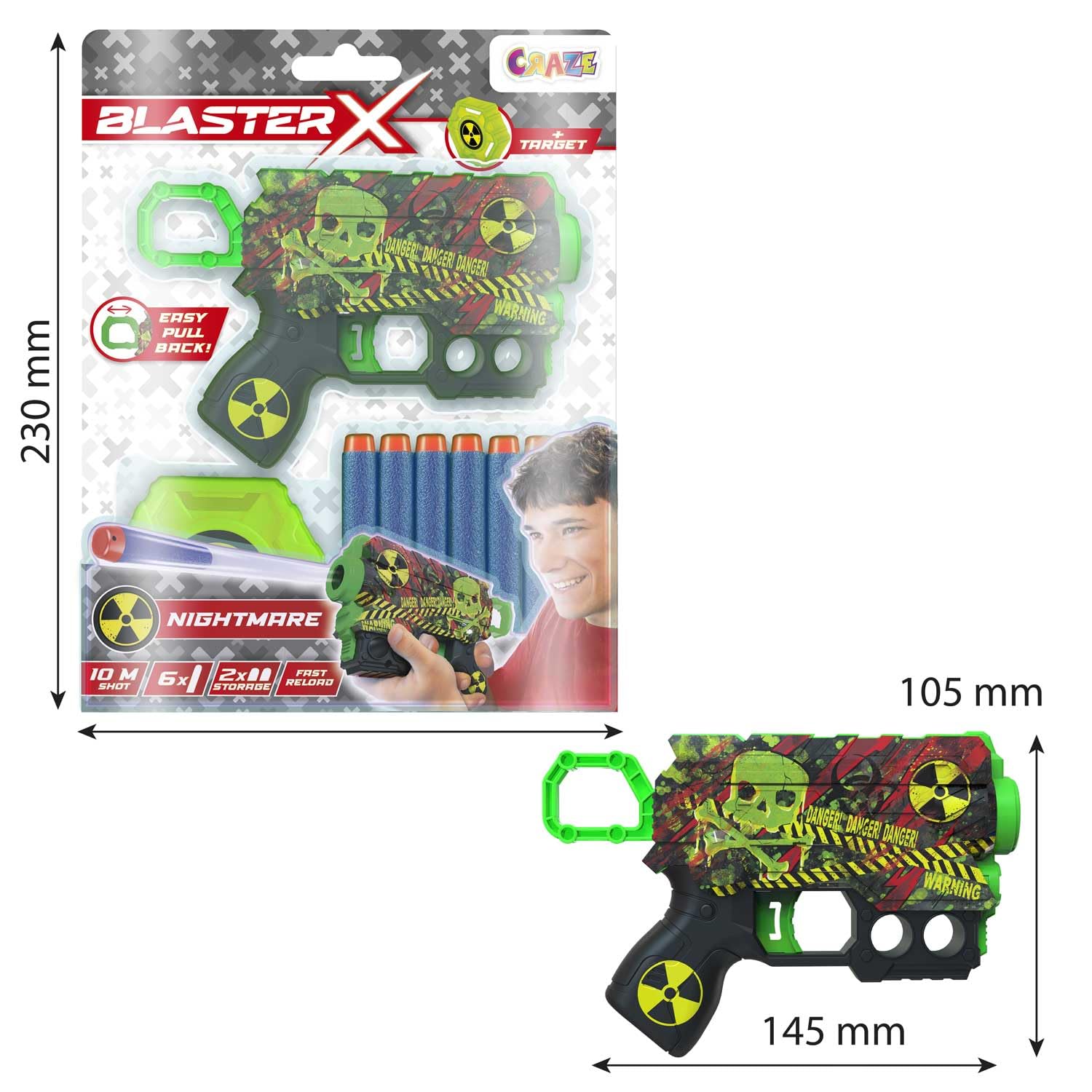CRAZE BLASTER-X Foam Gun - 16cm Blaster, 6 Foam Darts, 10m Range | Ages 3+ 6