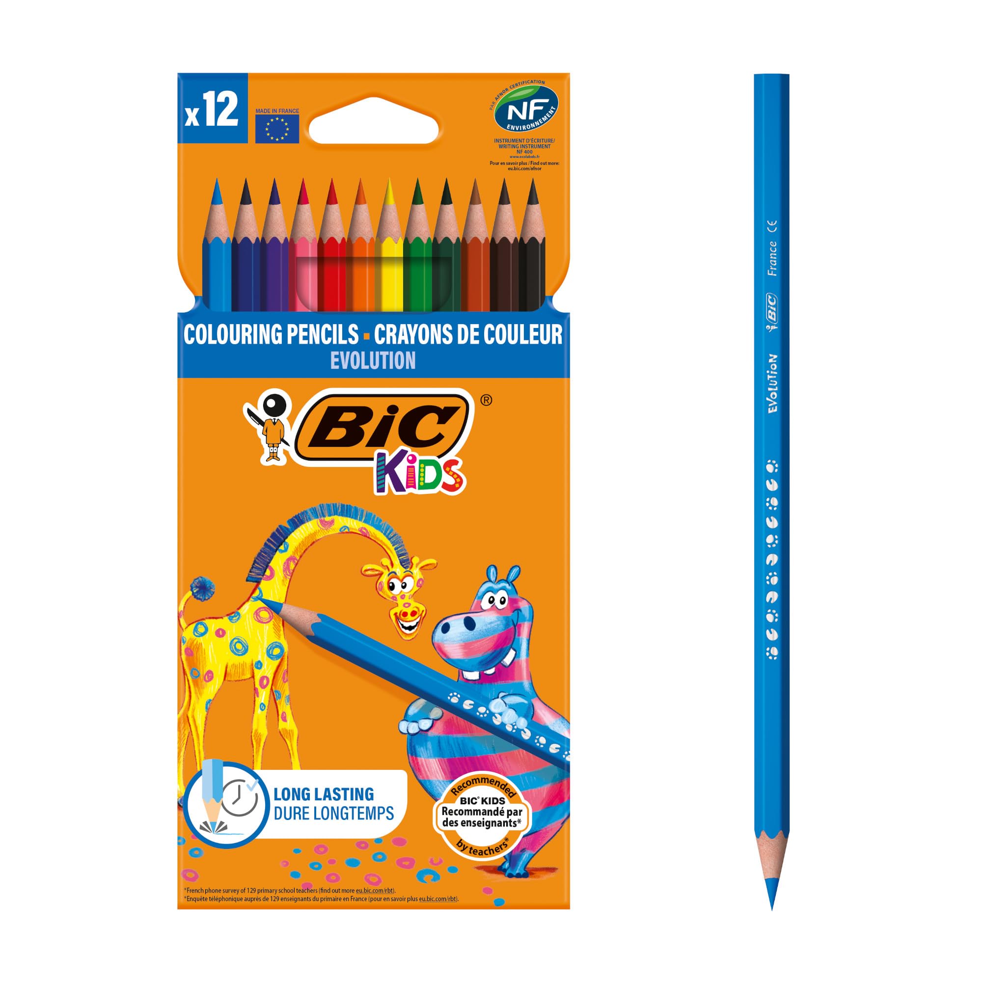 BIC Kids Evolution Colouring Pencils - 12 Pack | Vivid Colour | Easy to Sharpen | Ages 5+