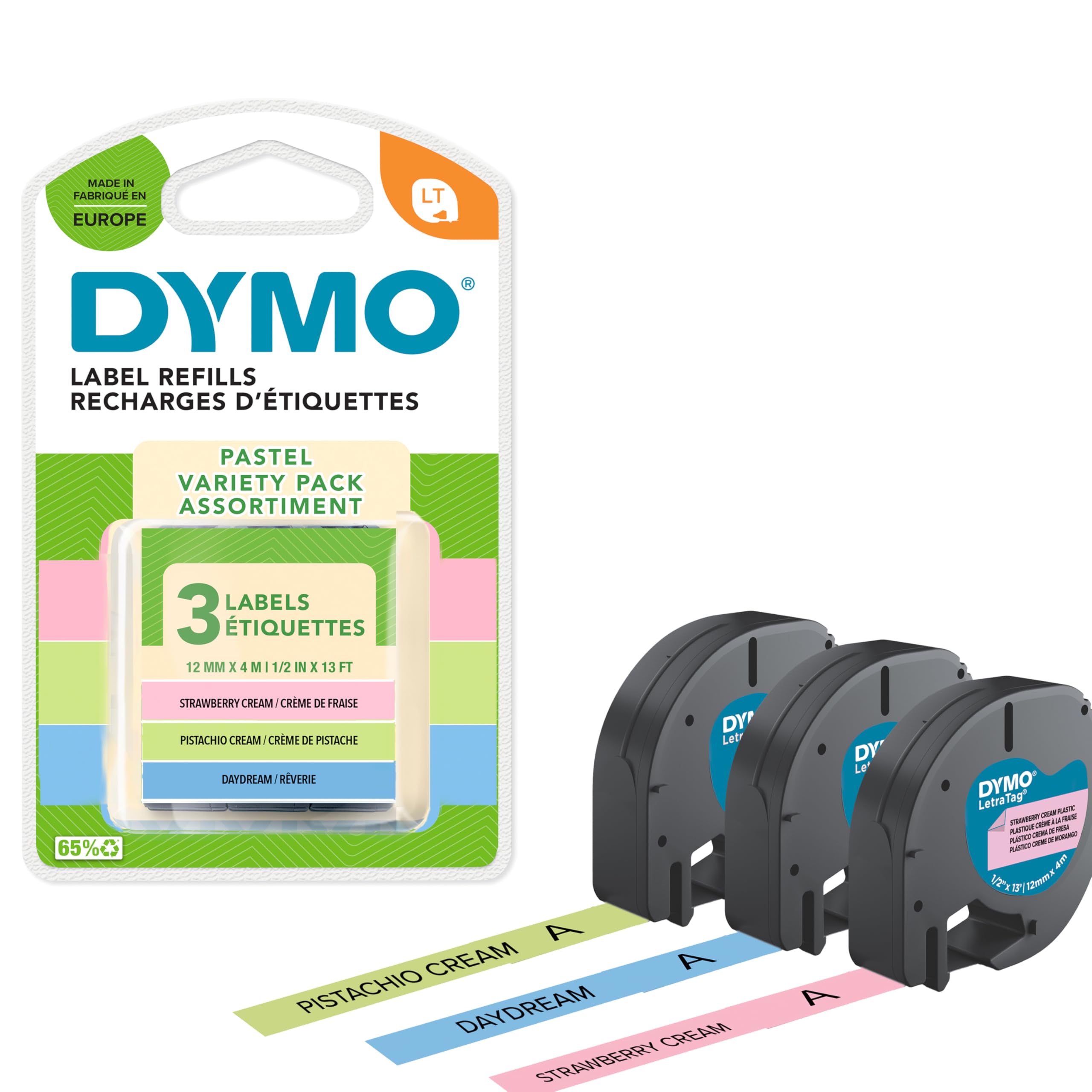 Dymo LetraTag Pastel Labels Starter Pack | 12mm x 4m Rolls | 3 Pack
