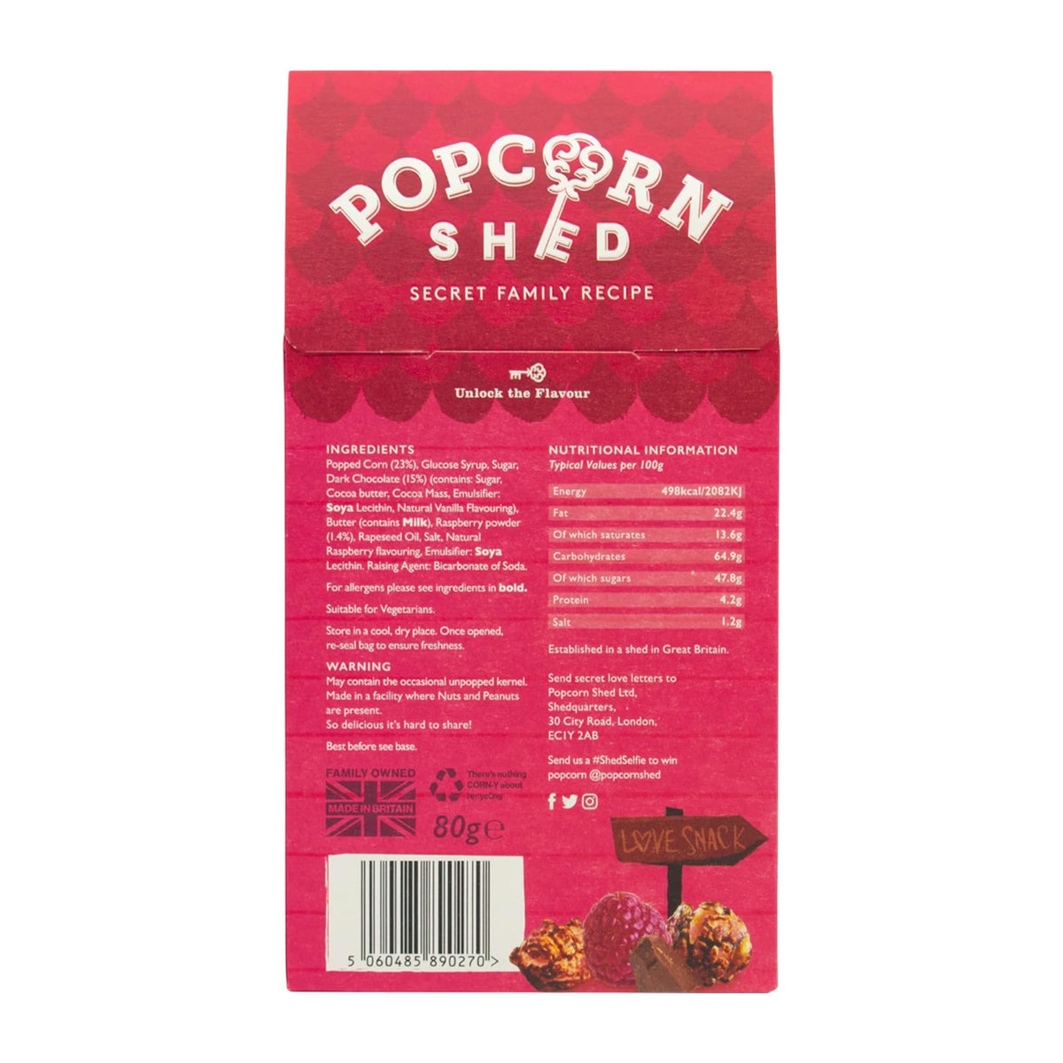 Popcorn Shed Berrylicious Gourmet Popcorn - Raspberry & Dark Chocolate, 80 g
