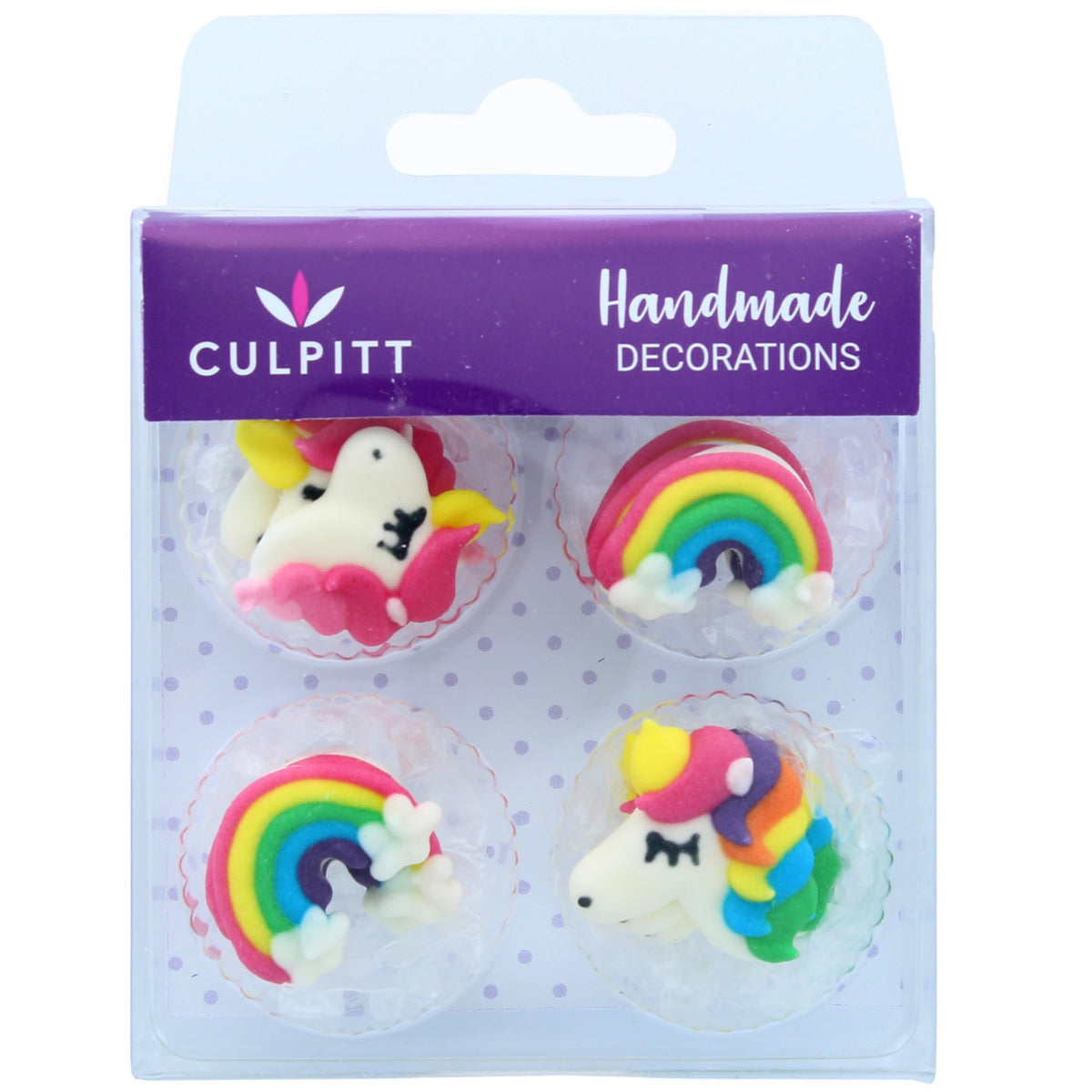 Culpitt Unicorn & Rainbow Sugar Piping Edible Cake Decorations - 12 Toppers, 25mm