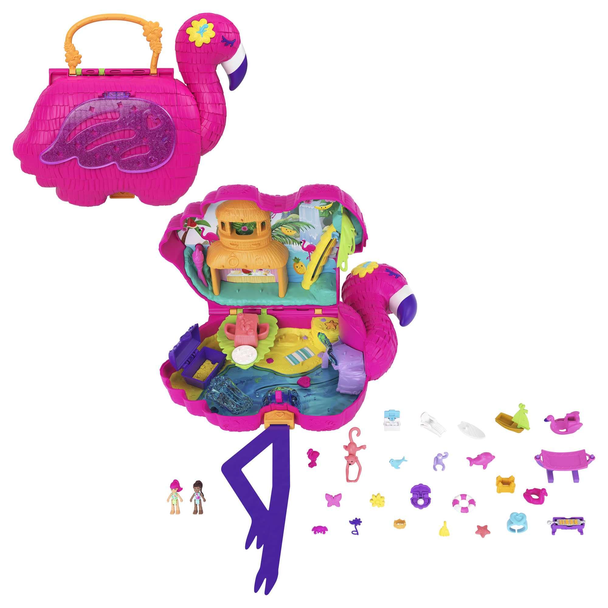 Polly Pocket Flamingo Party Large Compact Playset - 26 Surprises | Ages 4+