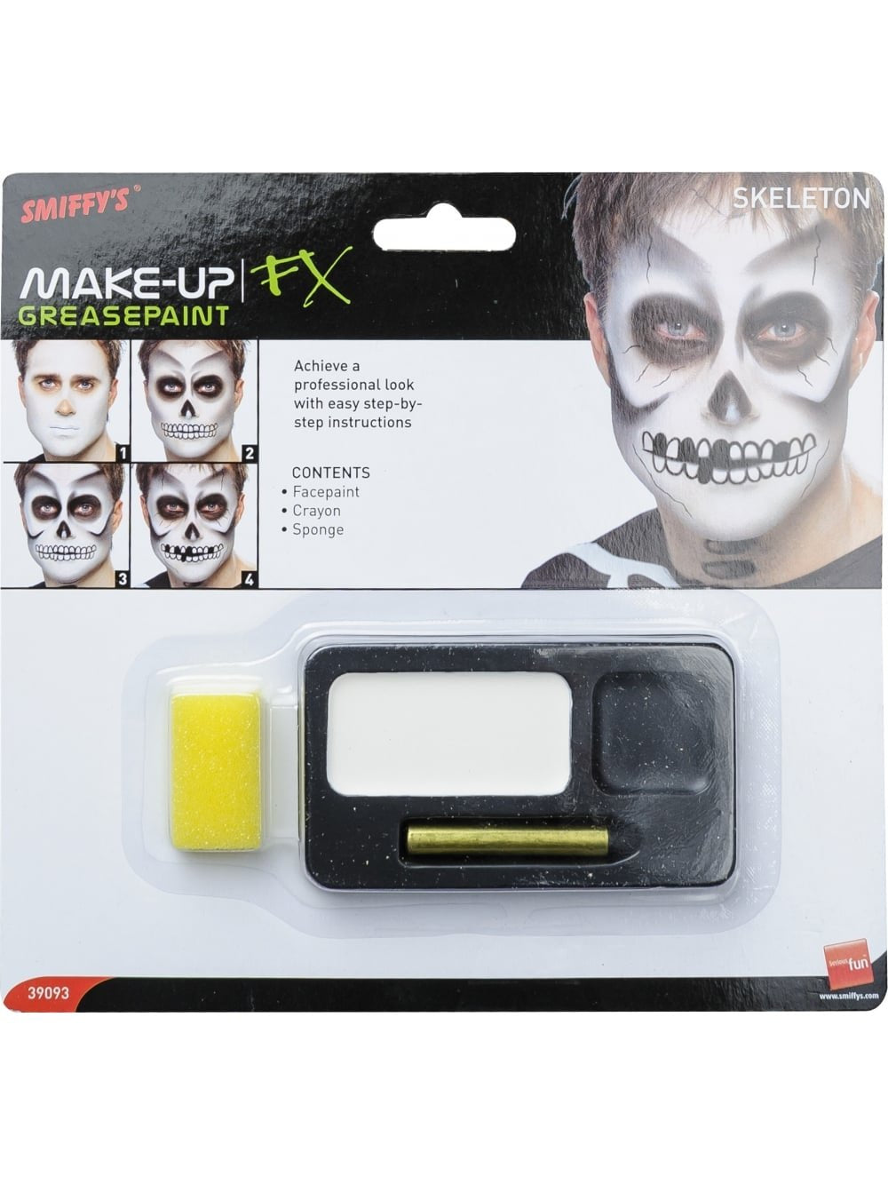 Smiffys Skeleton Make-Up Kit - Face Paint, Crayon & Sponge for Kids