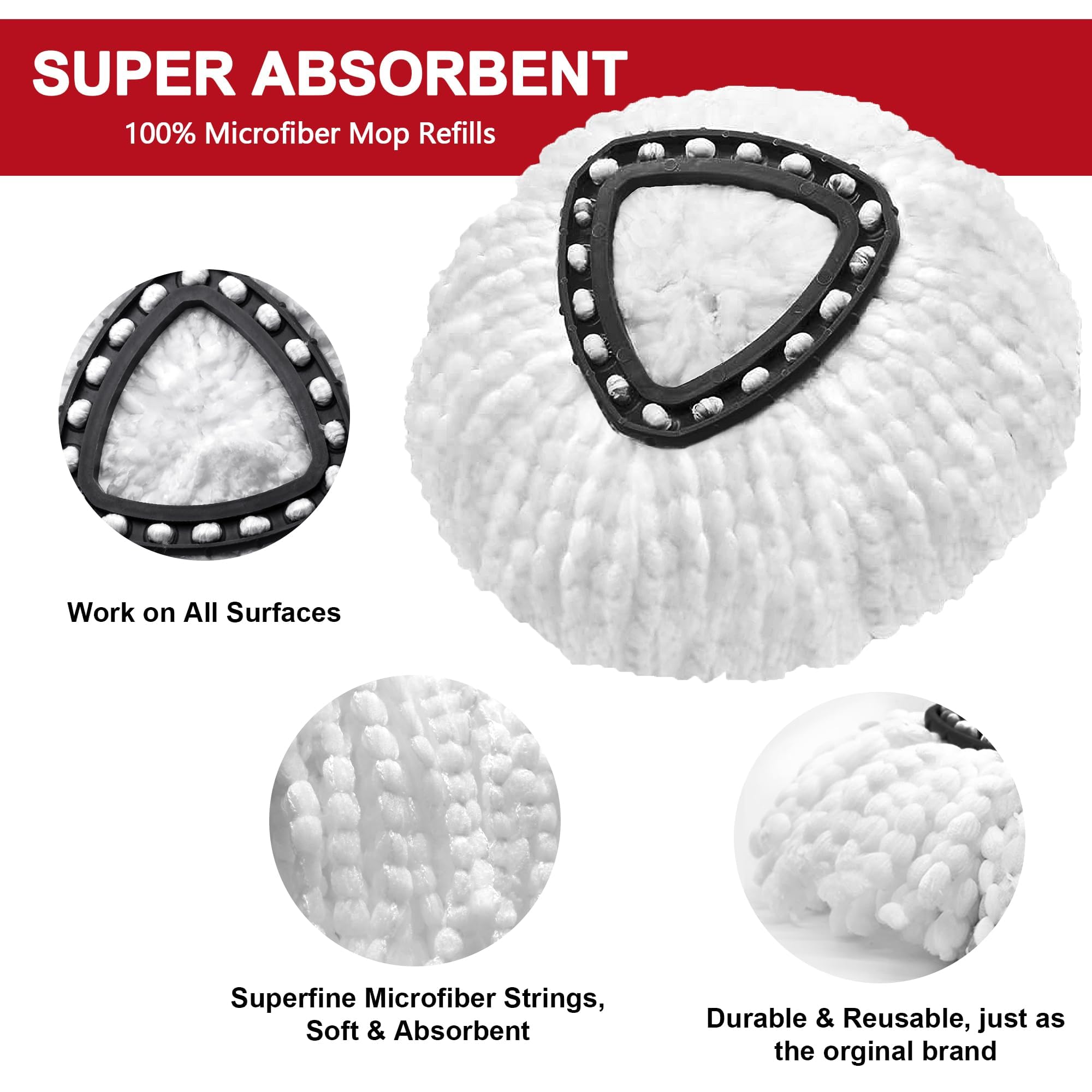 Tidy Monster - 4 Pack Microfiber Mop Head Replacement for Vileda EasyWring 1-Tank Spin Mop 2