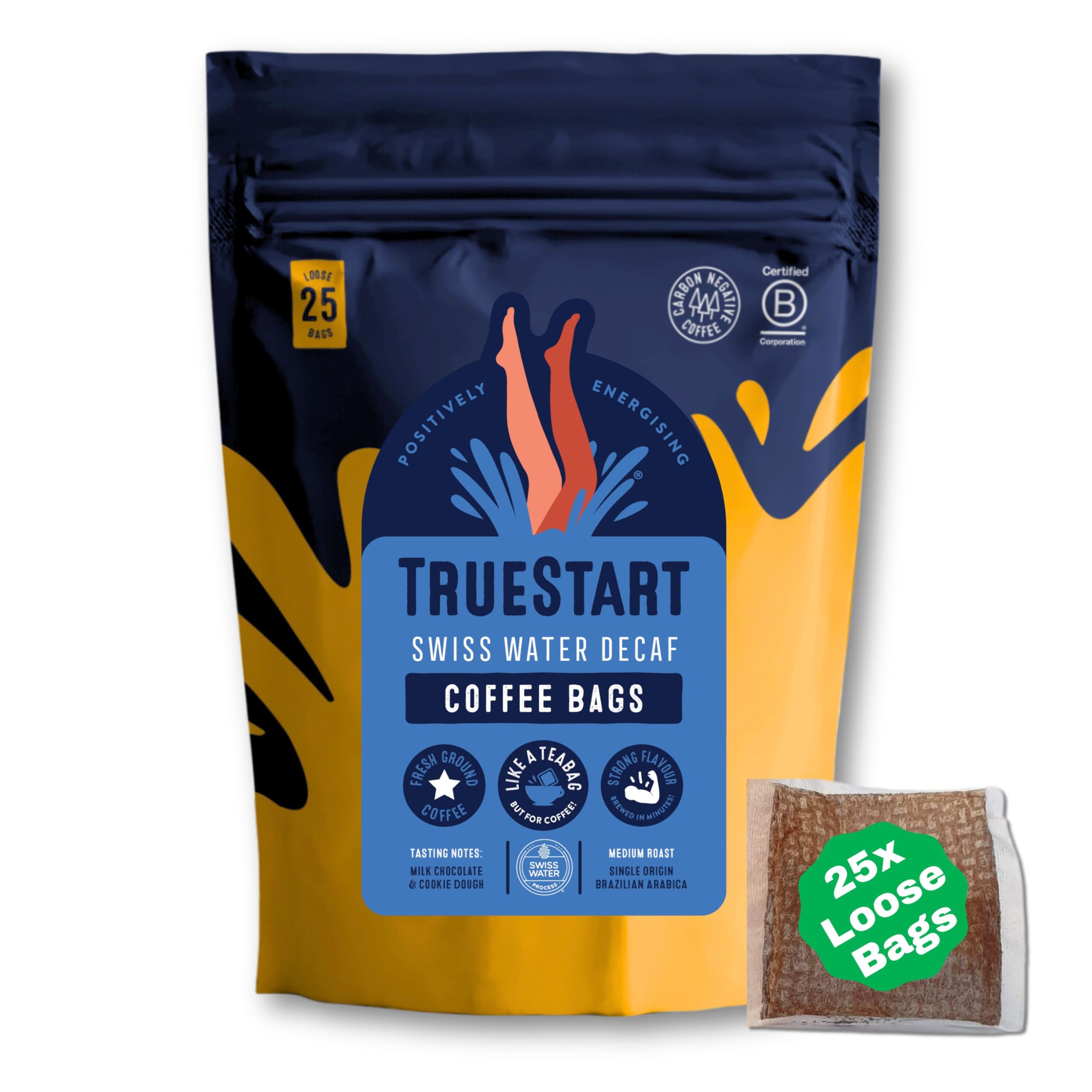 TrueStart Coffee Bags, Swiss Water Decaf – 25 Loose Bags, Mycotoxin-Free, Antioxidant-Rich, Gluten-Free, Individually Wrapped 1