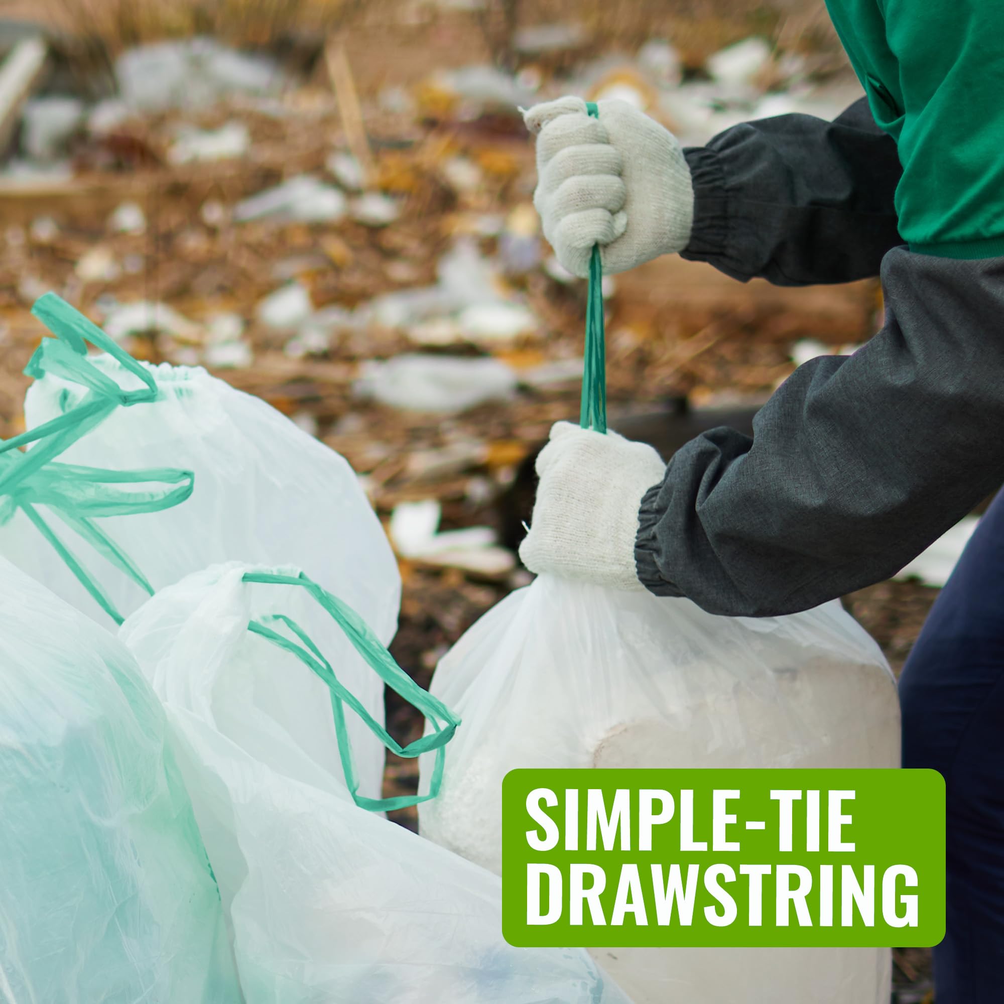 EcoBag 20L Drawstring Bin Liners - 20 Pack | Extra Strong | 24 Microns | White 6