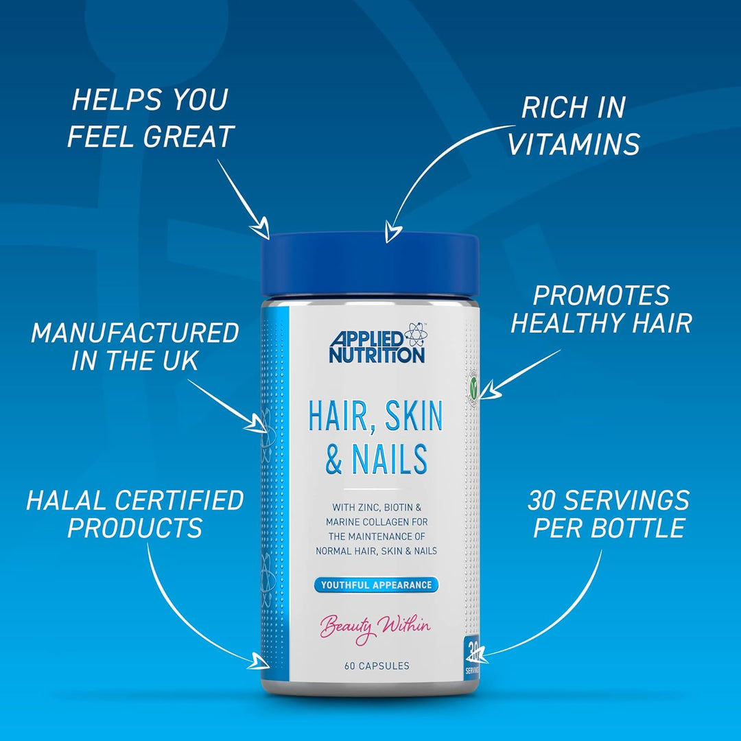 Applied Nutrition Hair, Skin, Nails - Biotin & Marine Collagen Supplement (60 Capsules)