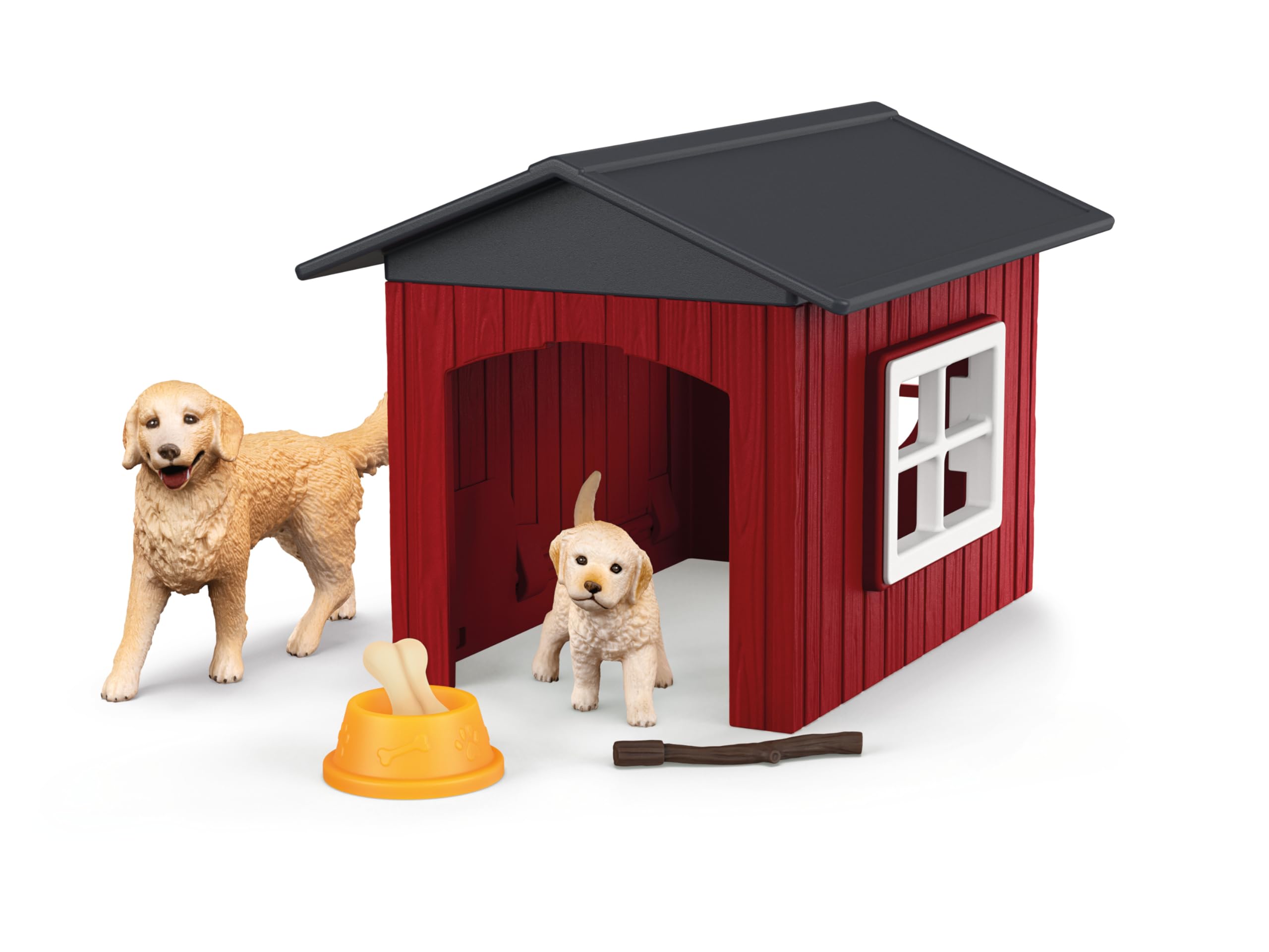 Schleich Farm World Dog Kennel Play Set - 9-Piece Golden Retriever Figurine Set for Kids 36 Months & Up