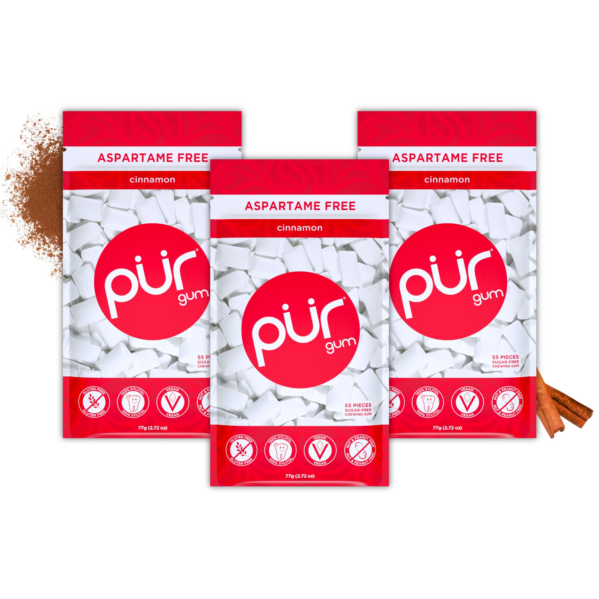 PUR Gum Sugar Free Chewing Gum, Natural Cinnamon Flavor, Xylitol Sweetened, 55 Count (3 Pack) 1