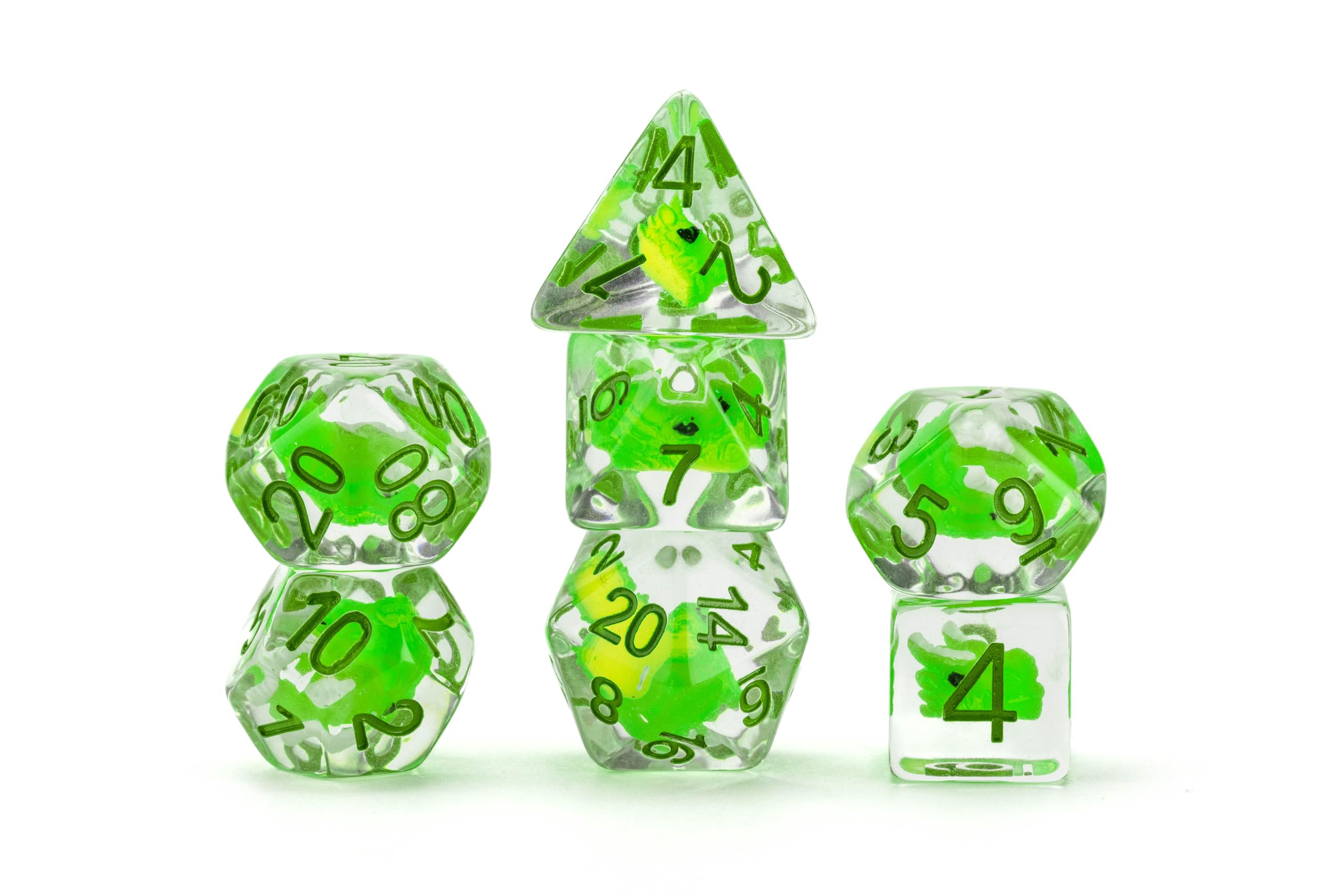 Metallic Dice Games Dragon Storm Inclusion Resin Dice Set - Green Dragon | 7-Piece Set 1