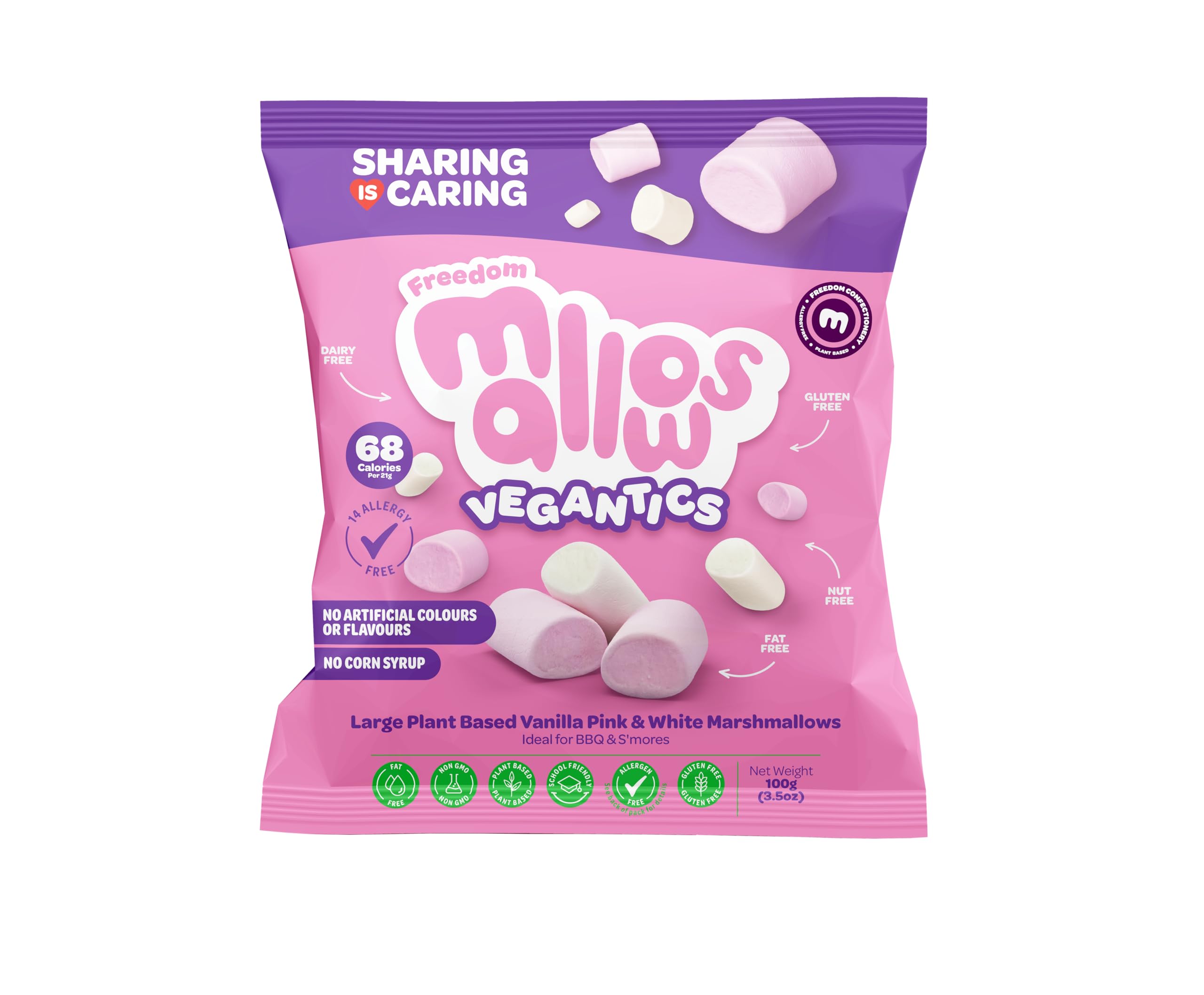 Freedom Confectionery Vegantic Pink & White Vanilla Mallows - Vegan, Allergen-Free | 105g Bag 1