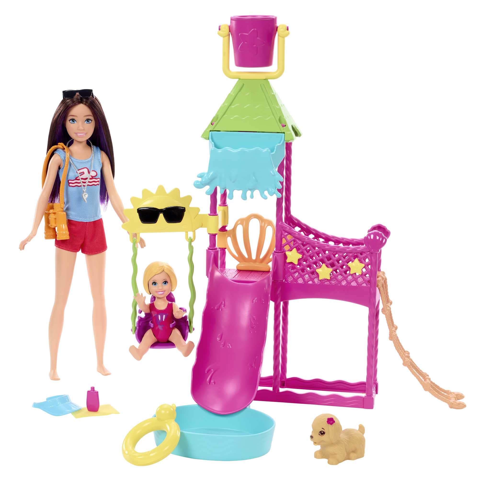 Barbie Skipper Doll and Waterpark Playset with Working Water Slide, Puppy Squirt-Toy, 5+ Accessories | Ages 3+ | HKD80