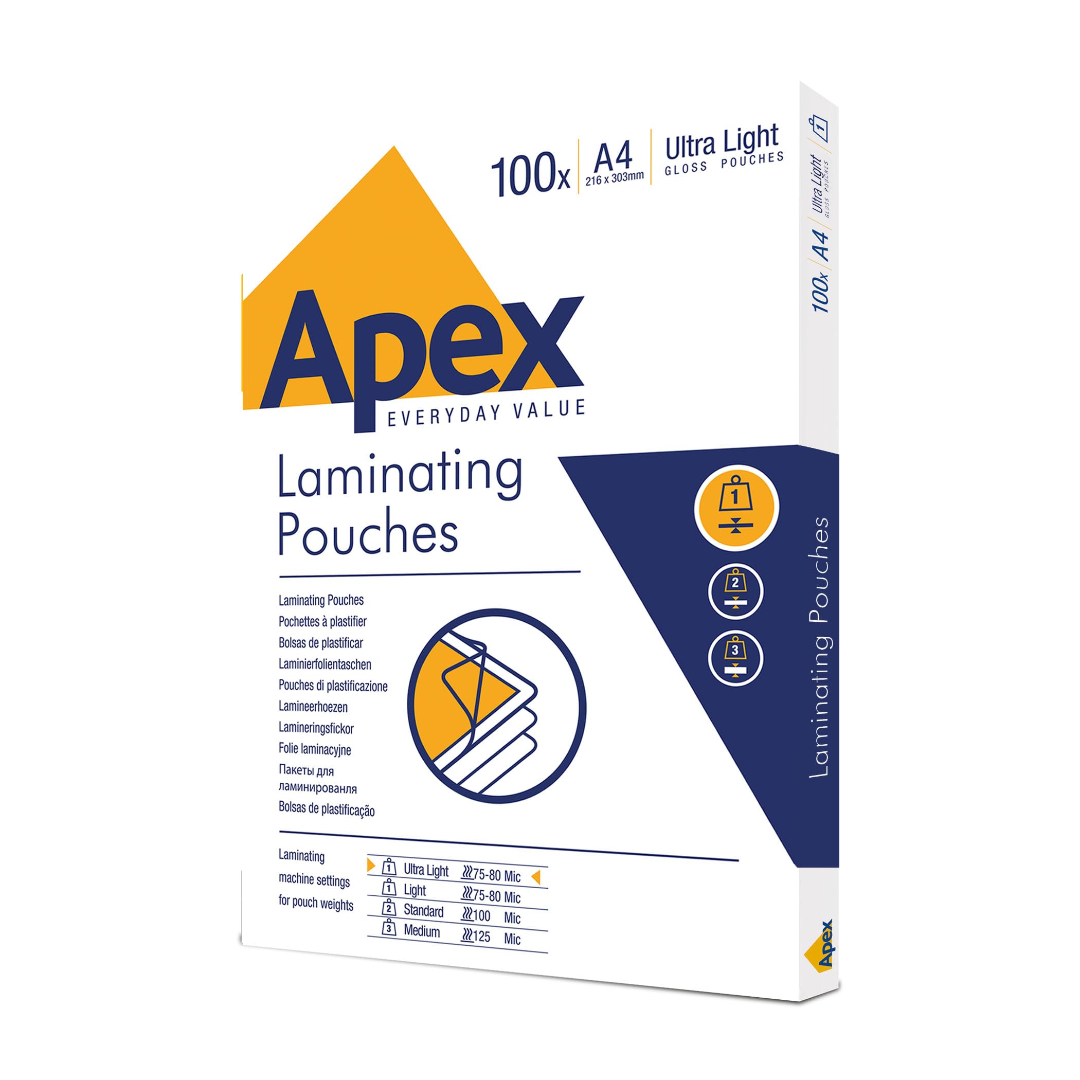 Fellowes Apex A4 Laminating Pouches - Glossy Finish, 100 Sheets, 75/80 Micron