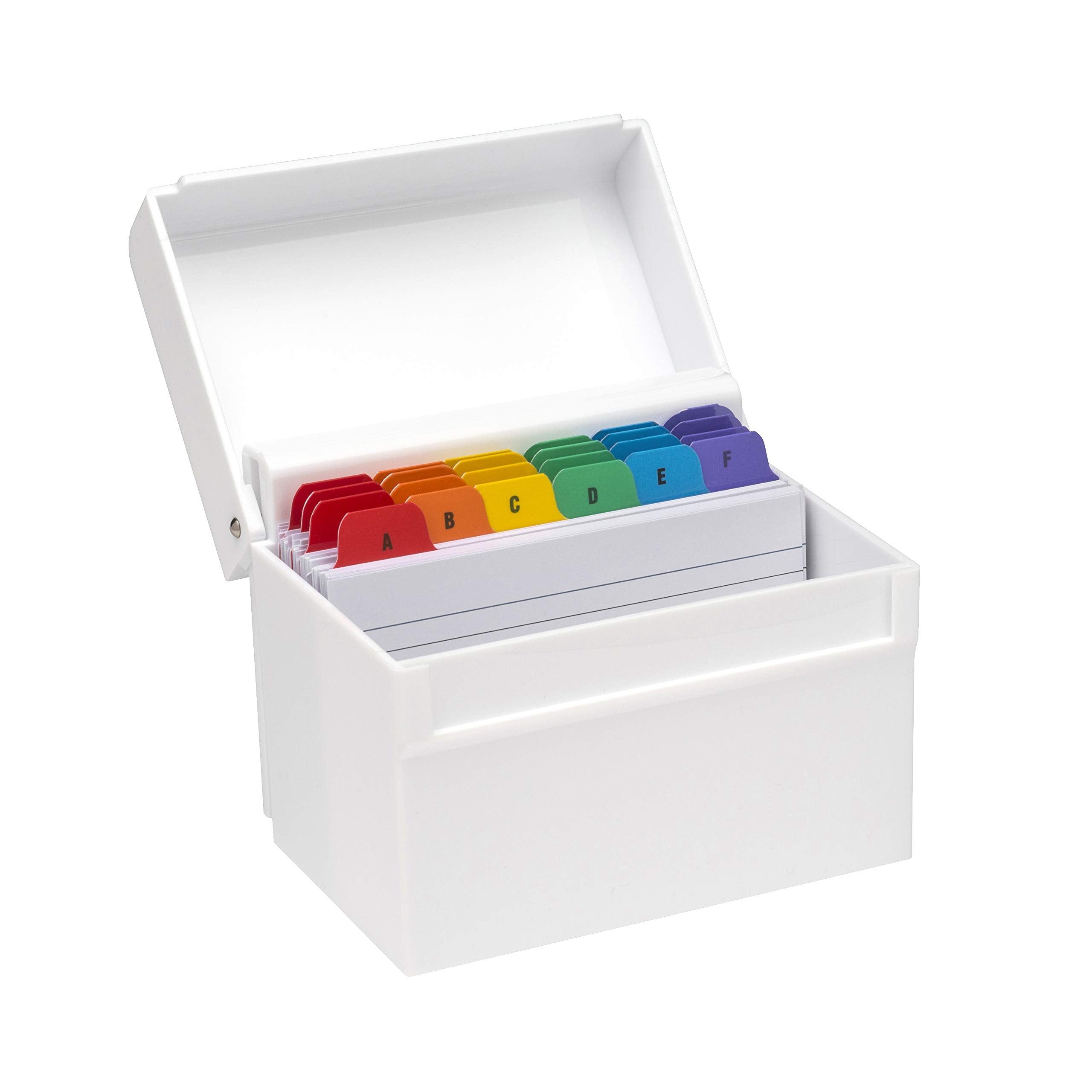 Osco White Hi-Gloss Plastic Index Box with A to Z Dividers and 100 Lined Note Sheets | 5' X 3'