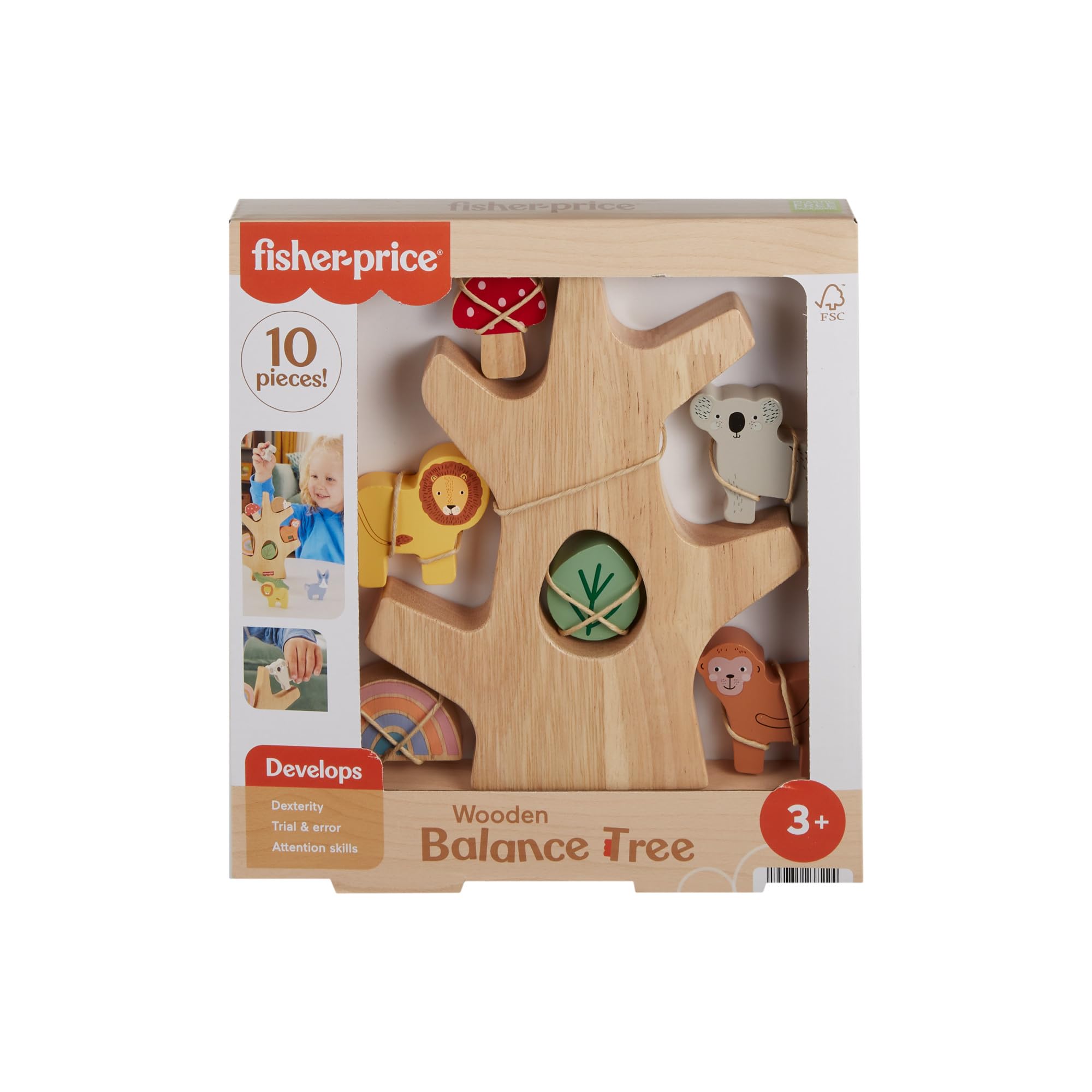 Fisher-Price Wooden Balance Tree Toy - Stacking & Balancing Play for Kids 3+ 4