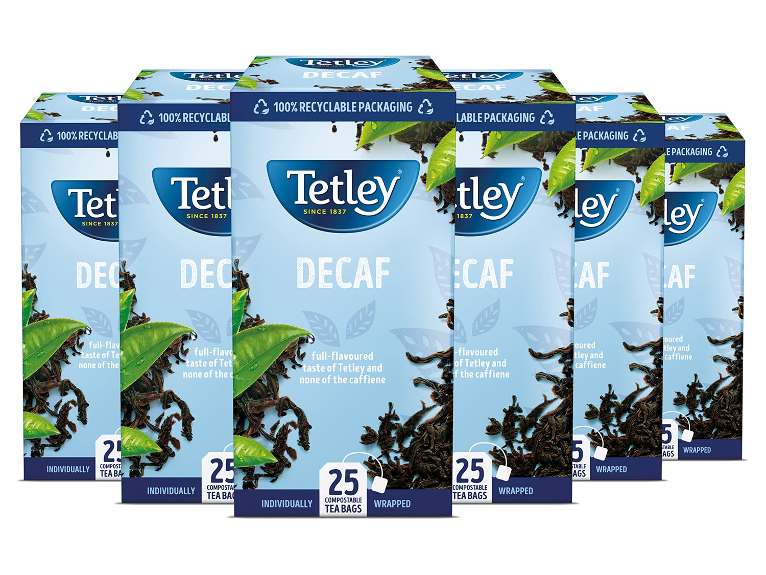 Tetley - Everyday Original Decaf Black Tea Bags - Smooth Decaf Blend - Rainforest Alliance Certified - 150 Enveloped Teabags (6x25 Pack) 1