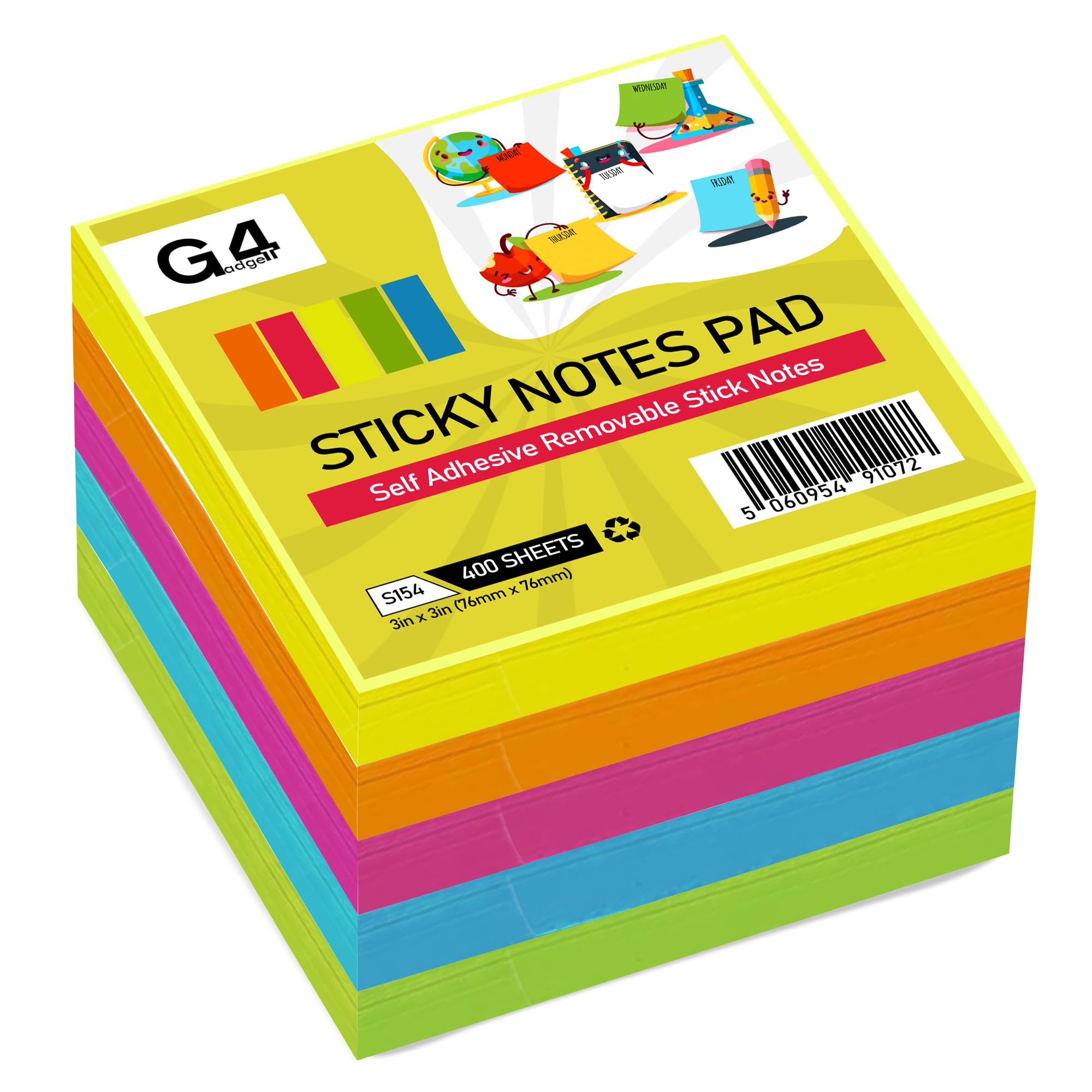 G4GADGET Sticky Notes Cube - 400 Sheets, 76x76mm, Neon Colors