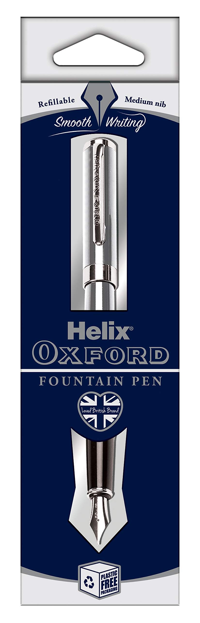 Helix Oxford Premium Fountain Pen - Stainless Steel Barrel | Flexible Iridium Nib | Blue Ink