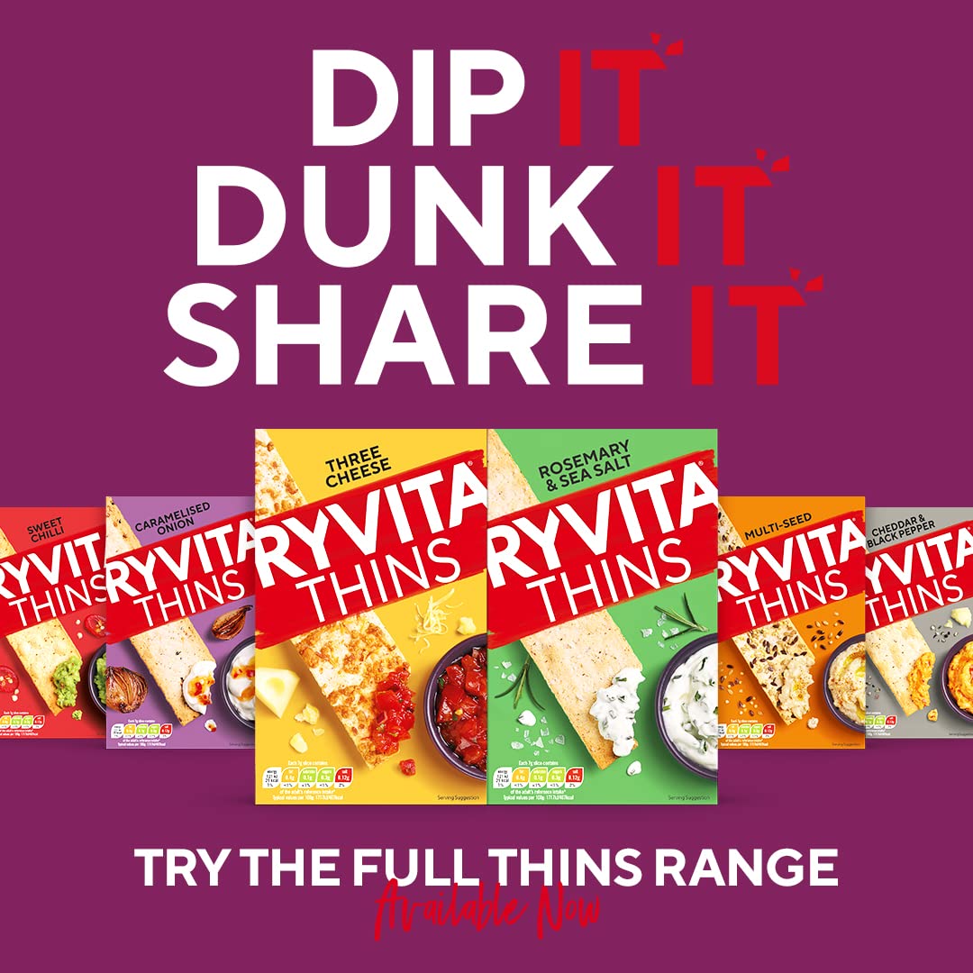 Ryvita Sweet Chilli Thins | Crispy Flatbreads for Dipping, Snacking & Sharing | Source of Fibre | 6 x 125g 6