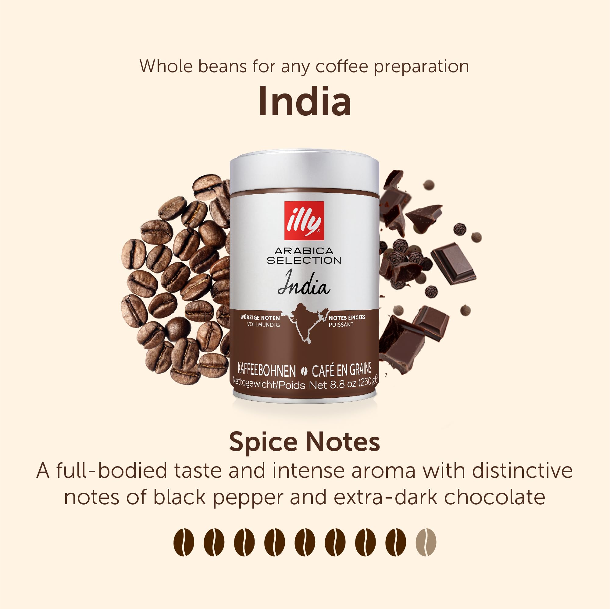 illy Coffee Beans - India Dark Roast - 100% Whole Arabica - 250g Tin 2