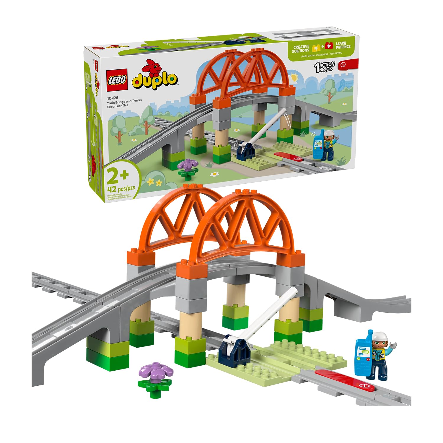 LEGO DUPLO Train Bridge and Tracks Expansion Set - Educational Building Toy for Toddlers 2+ 1