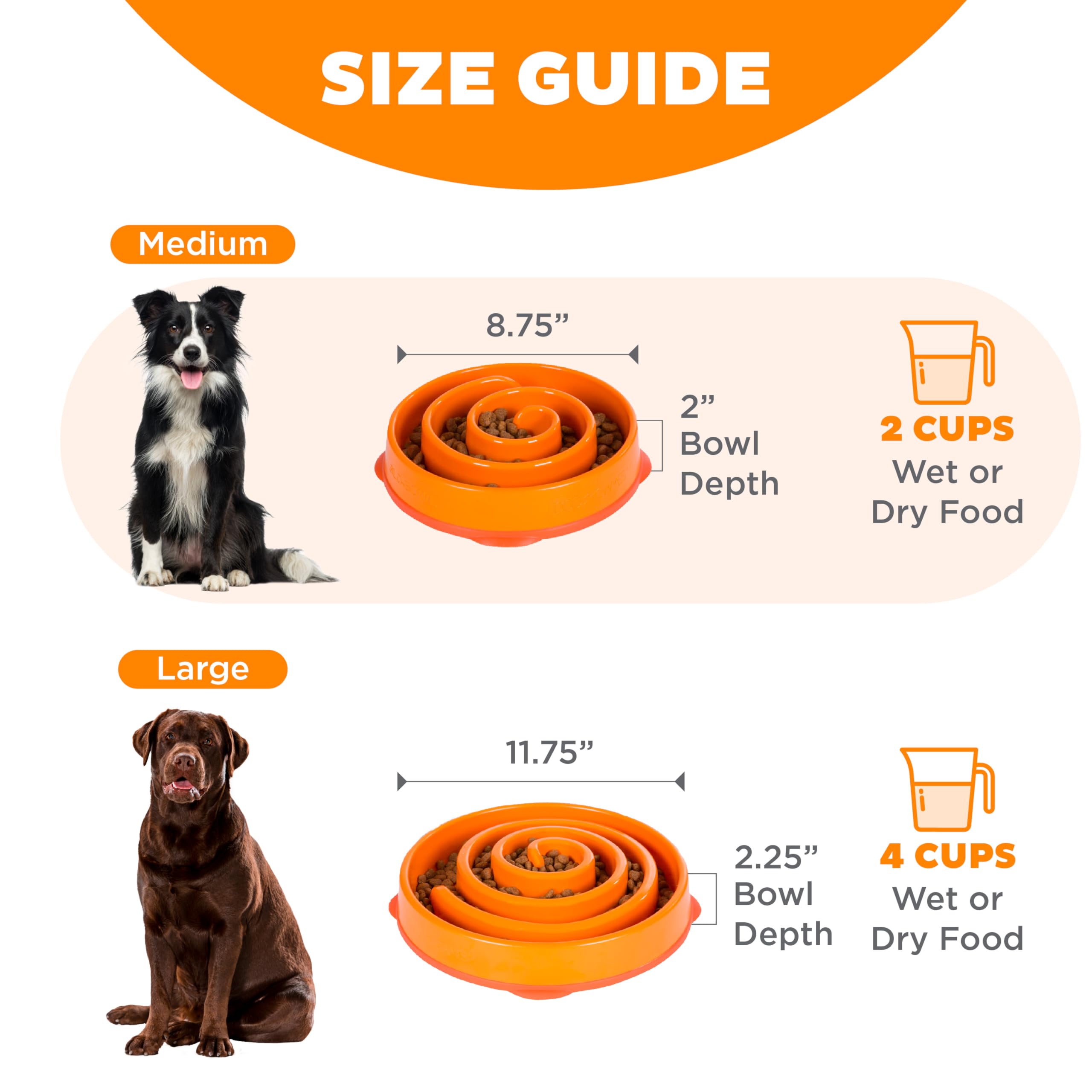 Outward Hound Fun Feeder Slow Bowl - Medium Size, Orange, Slows Eating Up To 10X 5