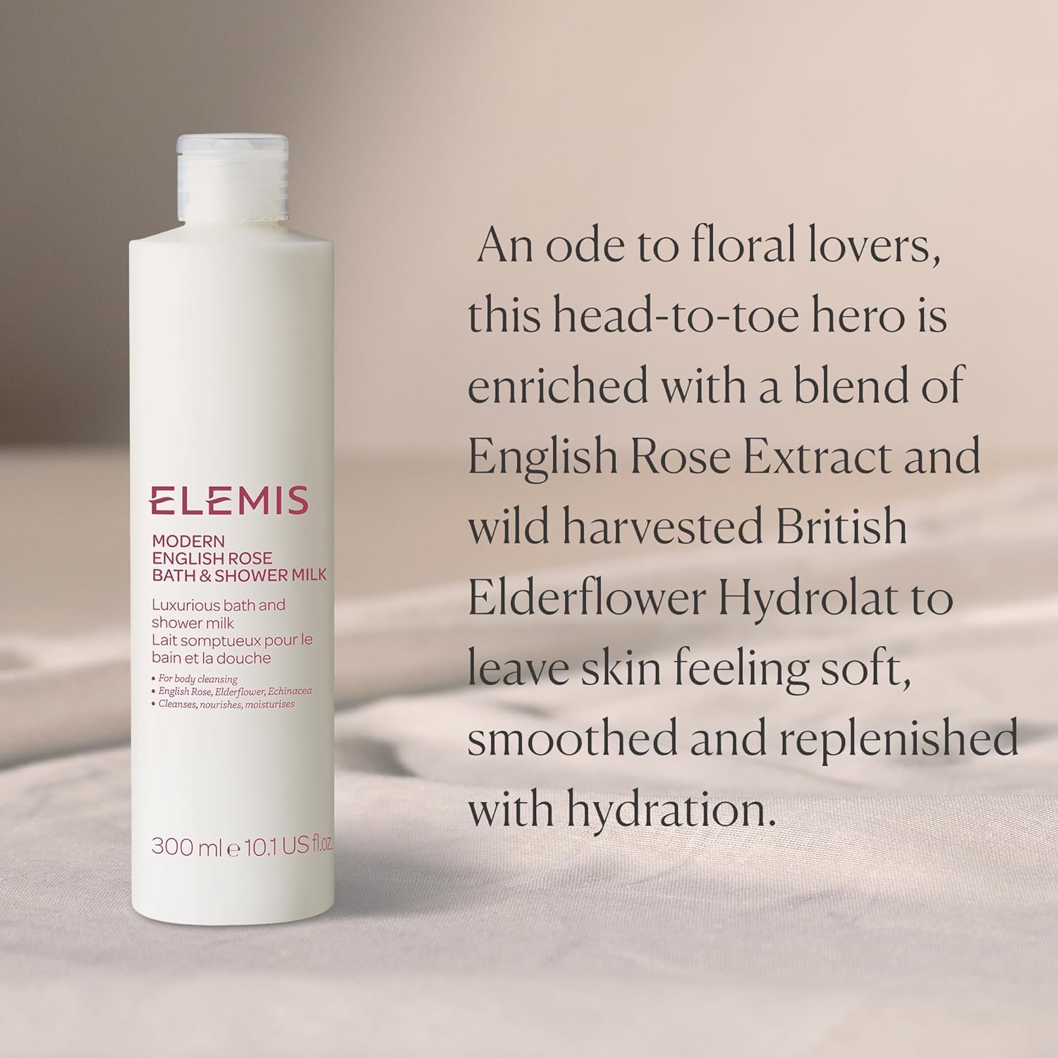 Elemis Modern English Rose Bath & Shower Milk - Nourishing & Hydrating Body Wash with Rose Scent - 300ml