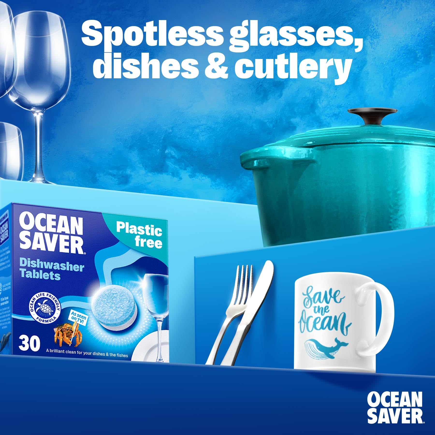 OceanSaver Eco-Friendly Dishwasher Tablets - Pack of 30, Non-Toxic, Plastic-Free & Fully Dissolvable with Rinse Aid & Dishwasher Salt 9