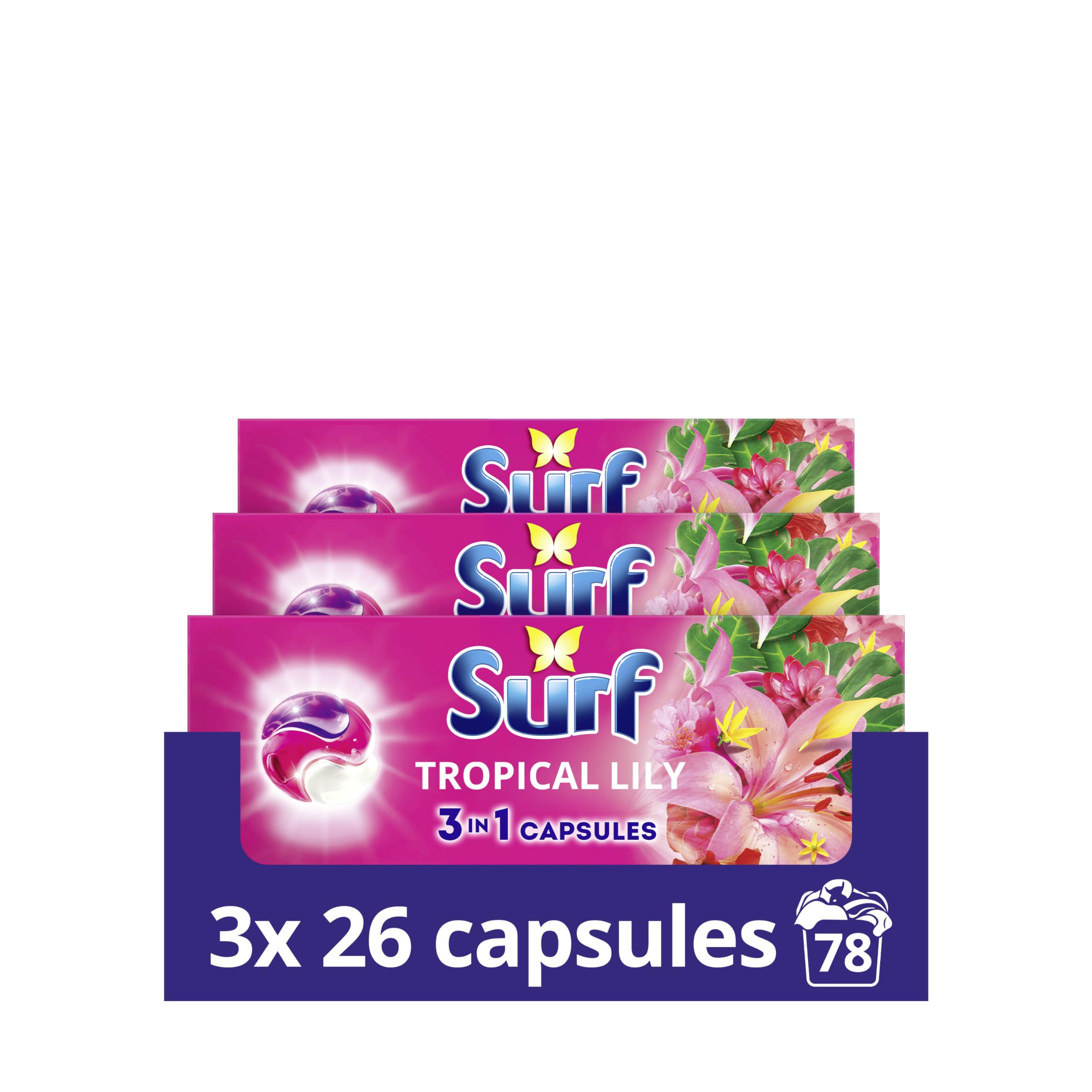 Surf Tropical Lily Laundry Detergent Capsules (78 Wash, Plastic-Free Box)