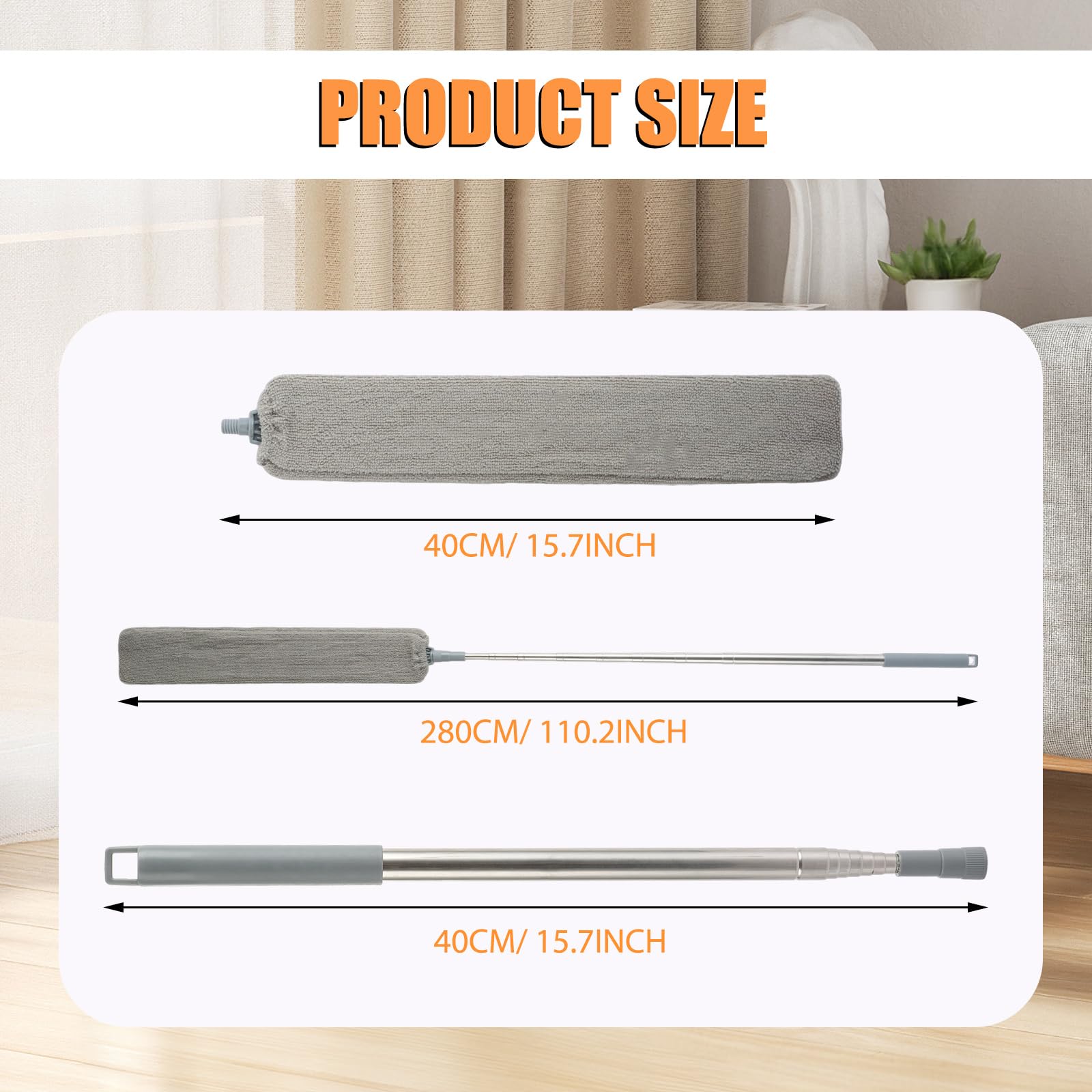 ASelected Microfiber Gap Dust Cleaner - Extendable 40cm to 240cm Pole | Bendable Head | Stainless Steel