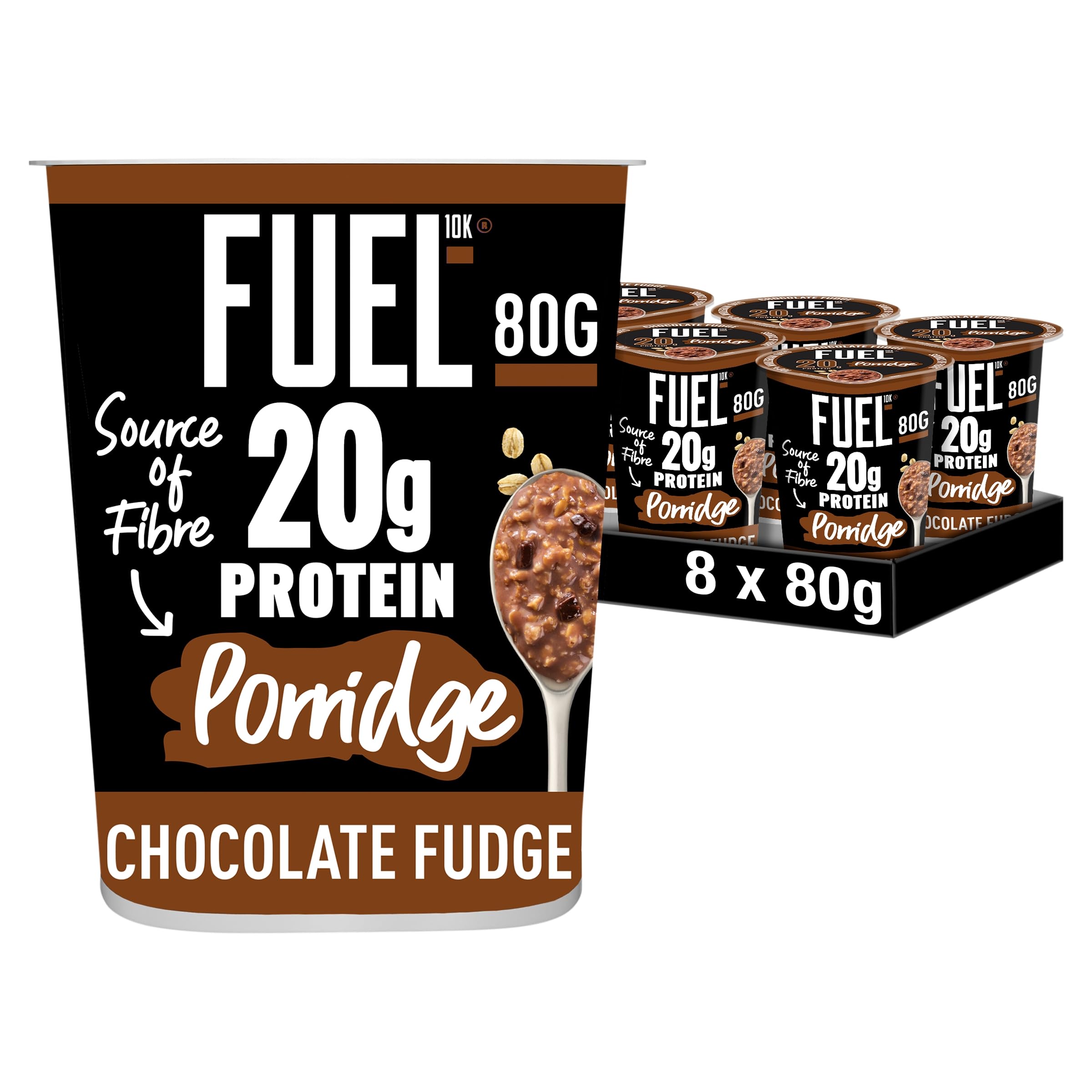 FUEL10K High Protein Chocolate Fudge Porridge Pot - 20g Protein, Source of Fibre | 8 Pack