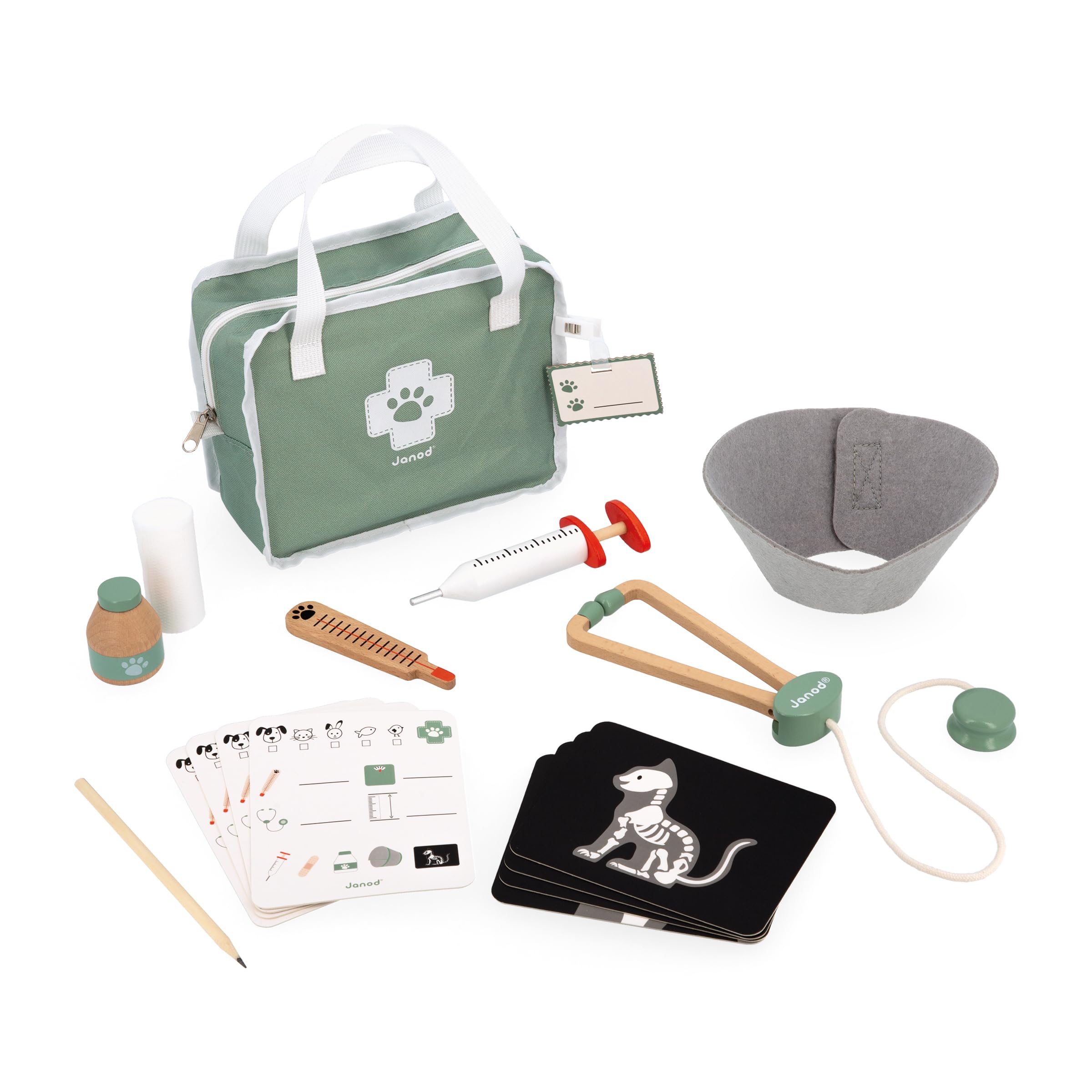 Janod Vet Kit - Pretend Play Occupation Set for Ages 3-8 with 16 Accessories