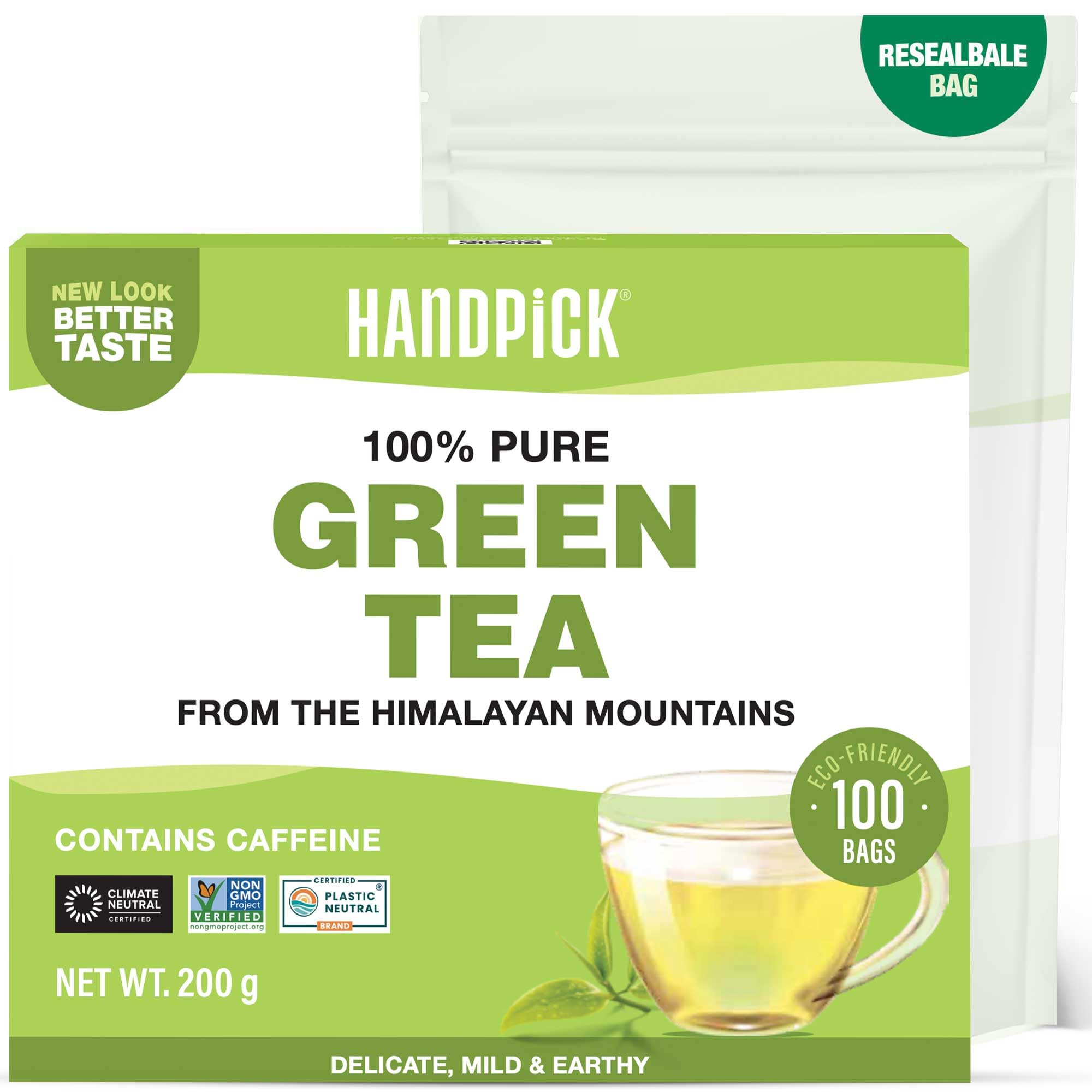 HANDPICK Green Tea Bags - 100% Pure Green Tea, 100 Bags, No Adhesive, No Bleach, Gluten Free 1