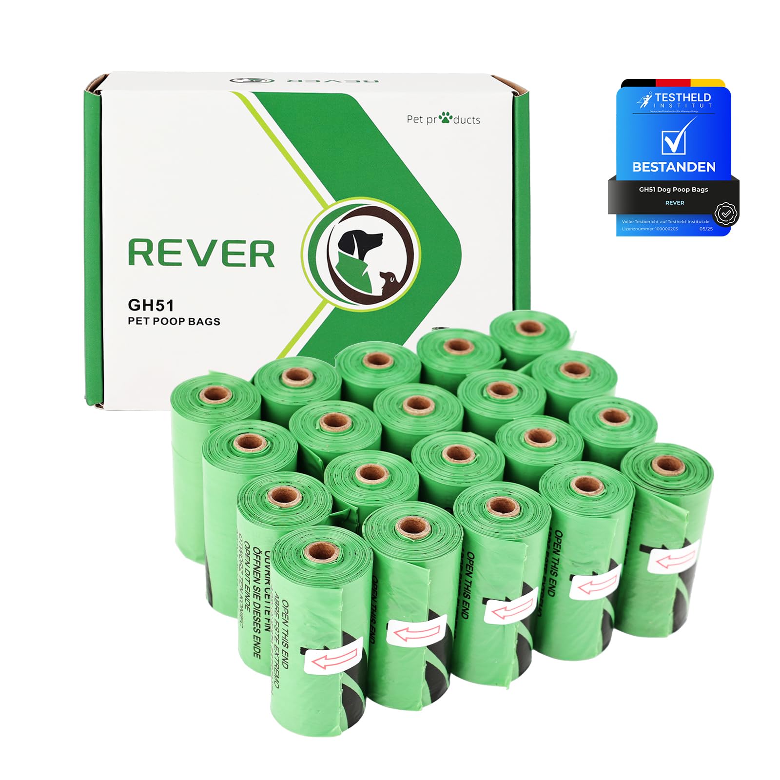 REVER GH51 Biodegradable Dog Poop Bags with Lavender Scent, 300 Extra Thick Bags