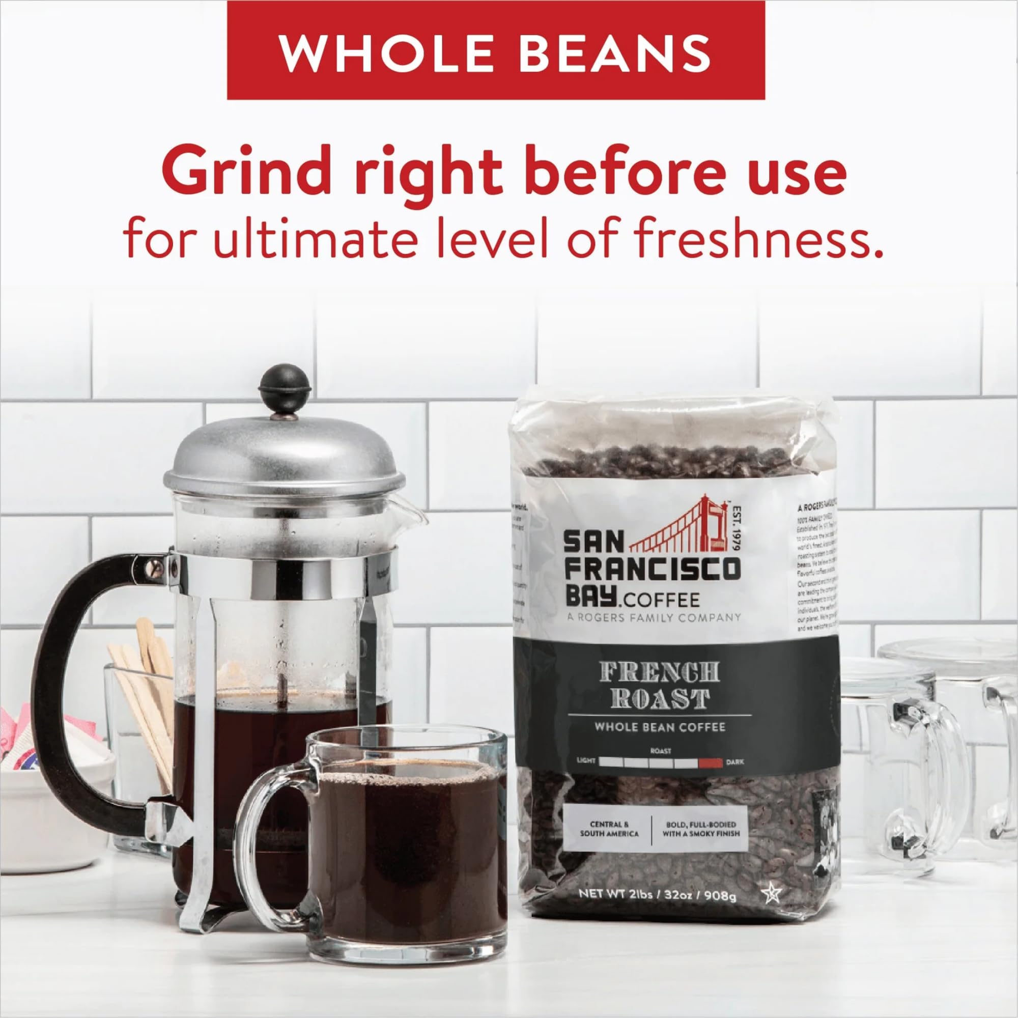 San Francisco Bay French Roast Whole Bean Coffee 908g - Dark Roast Arabica 8