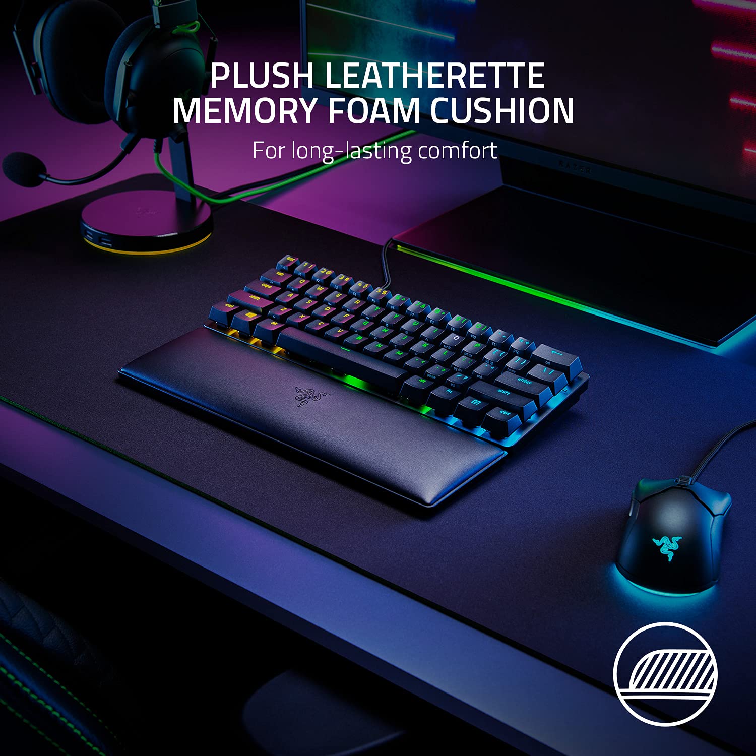 Razer Ergonomic Wrist Rest Mini - RC21-01720100-R3M1 Leatherette Memory Foam Keyboard Wrist Support 7