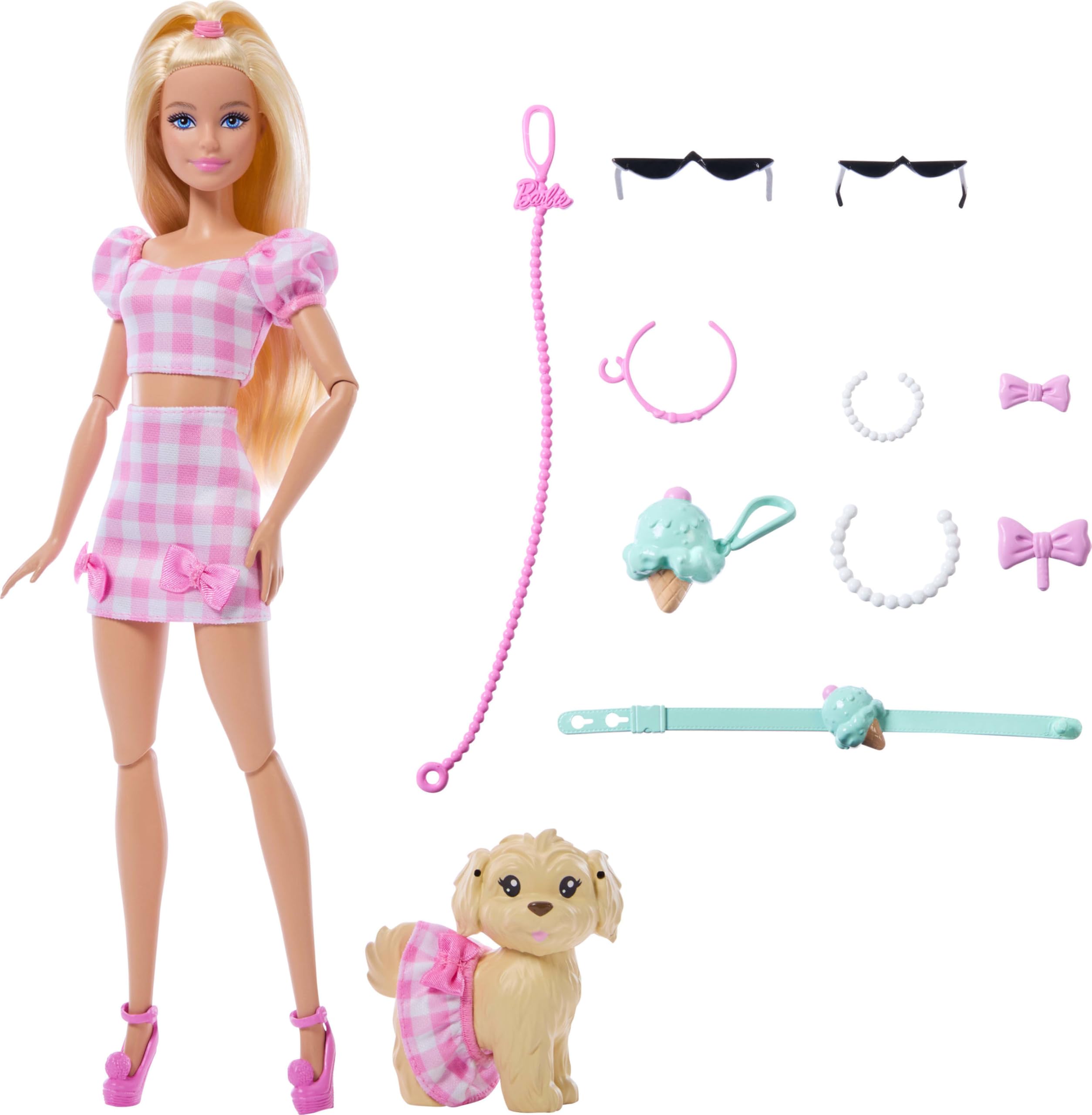 Barbie Twinning Looks Doll with Pet Dog - Matching Pink Gingham Outfits & Accessories, JFP36 11