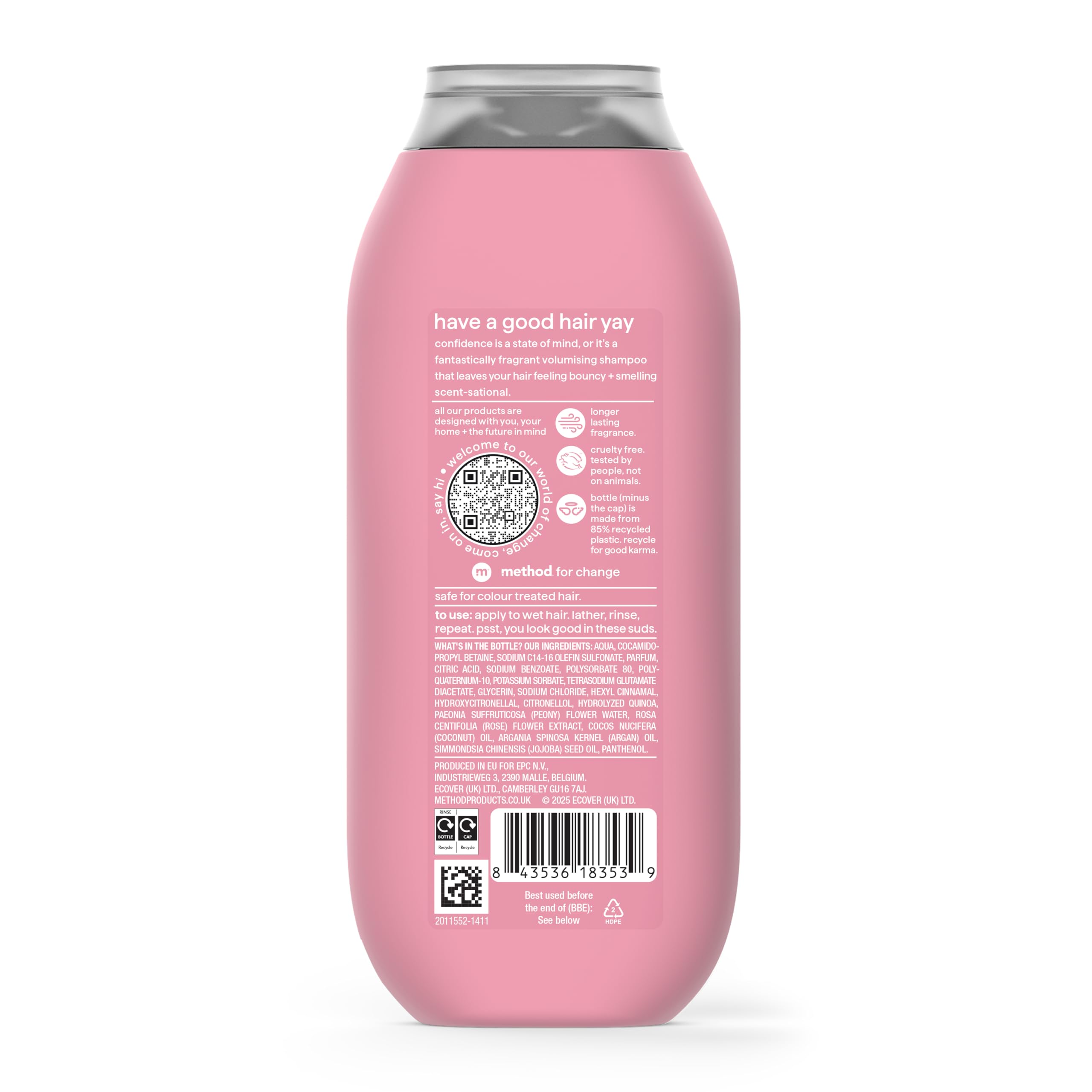 Method Volumising Shampoo - Peony, Rose Water & Quinoa Protein Scent, Sulphate-Free, 350ml