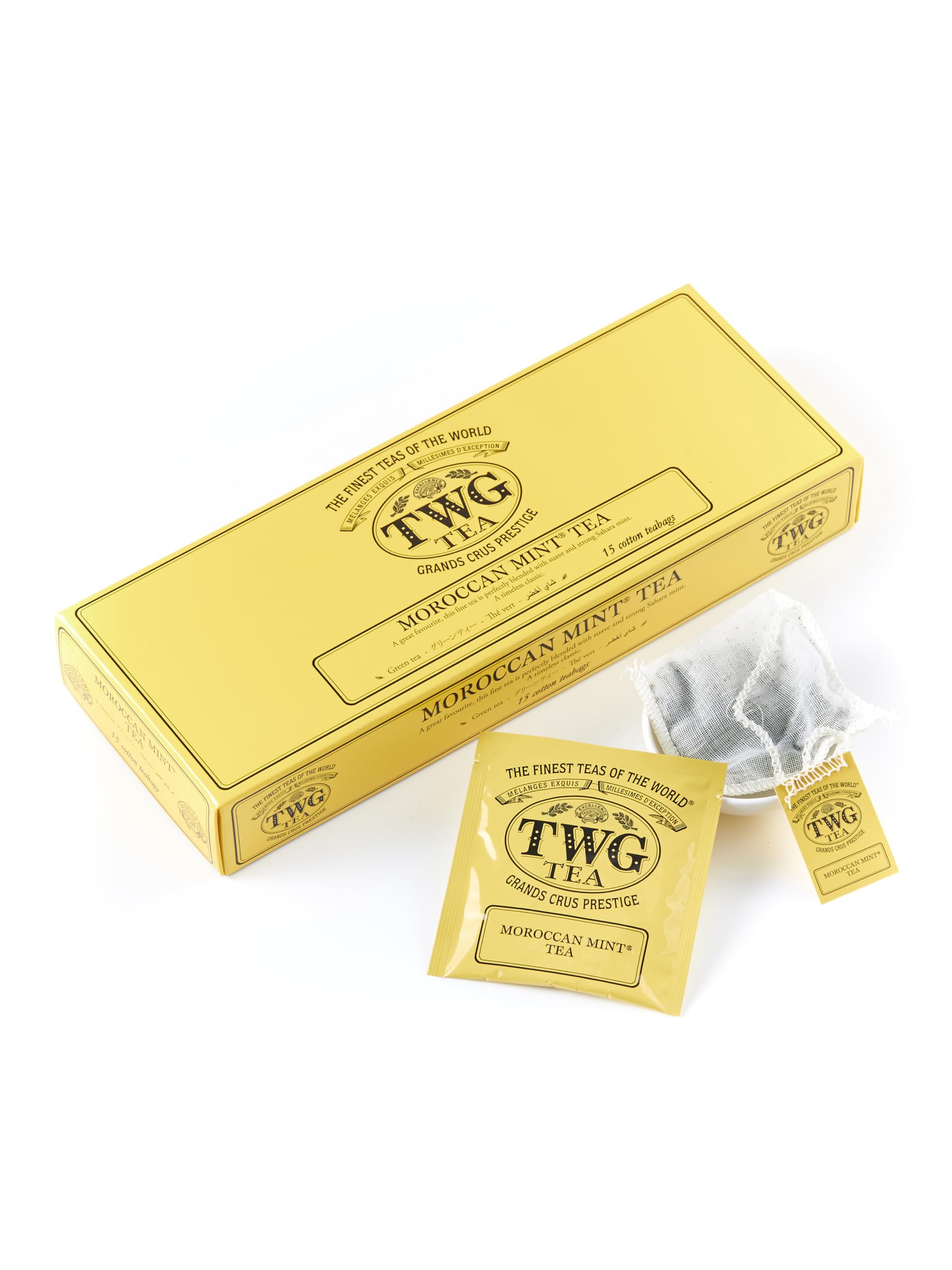 TWG Tea Moroccan Mint Tea - Green Tea with Spearmint Leaves - 15 Hand-Sewn Cotton Teabags - Gift Set