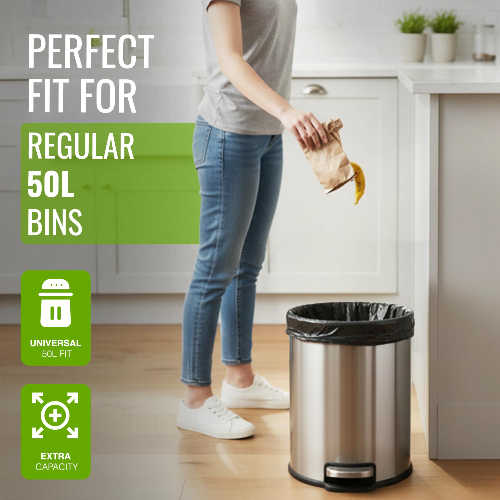 EcoBag Super Strong Heavy Duty Refuse Sacks - 50L Capacity, 50 Pack | Leak Resistant, Recyclable