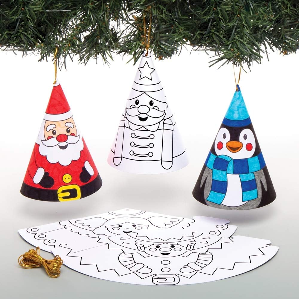 Baker Ross AW982 Christmas Colour in Cone Decorations Craft Kit - 12 Assorted Festive Paper Crafts