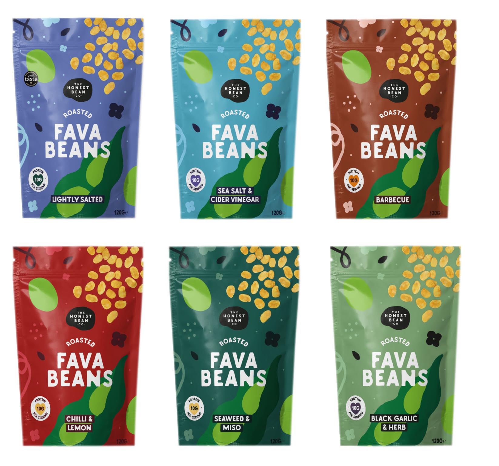 The Honest Bean Co Roasted Fava Bean Variety Pack - 6 Flavors, High Protein, Vegan Friendly, 720g