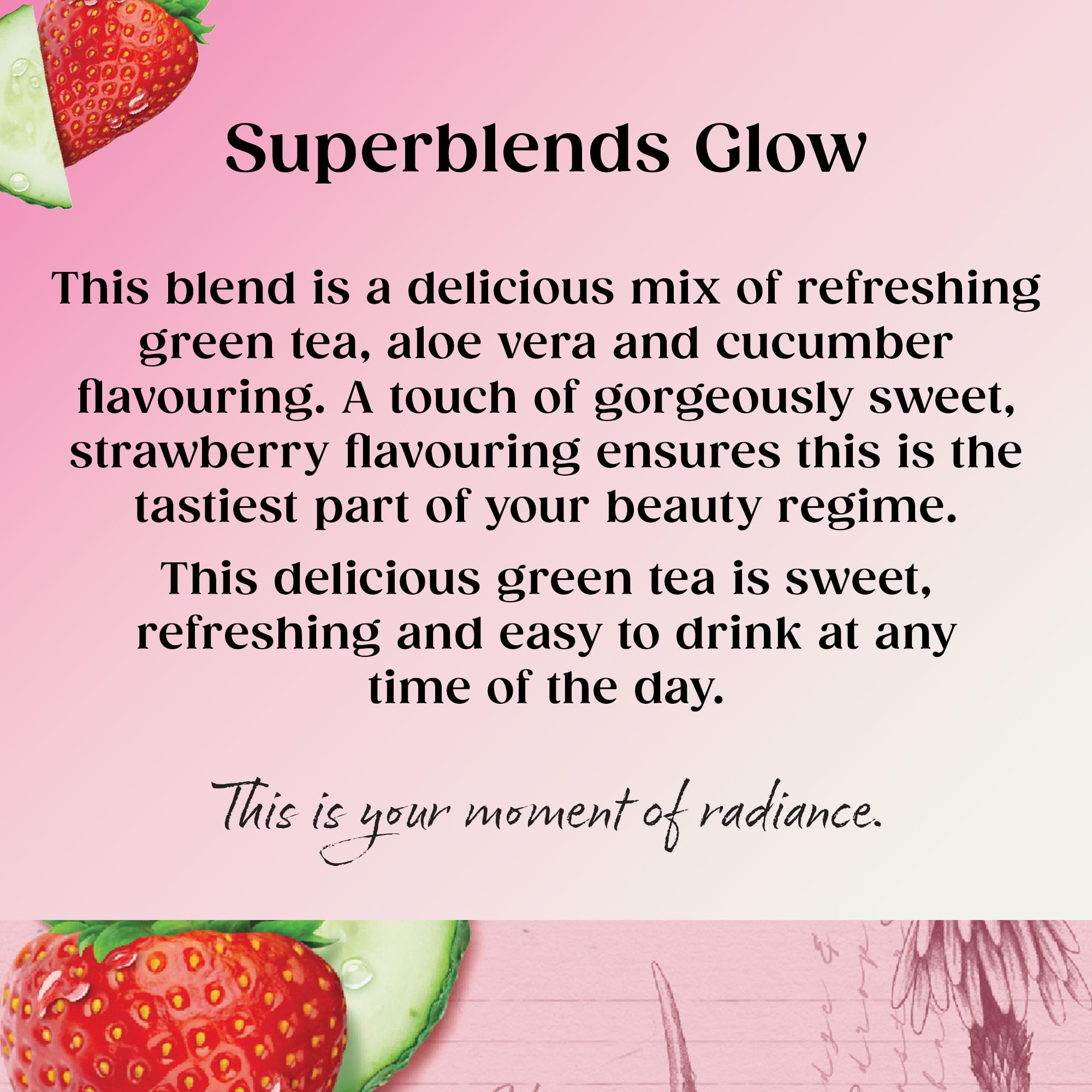 Twinings Superblends Glow Tea - Strawberry & Cucumber Green Tea with Aloe Vera & Biotin (20 Bags) 9