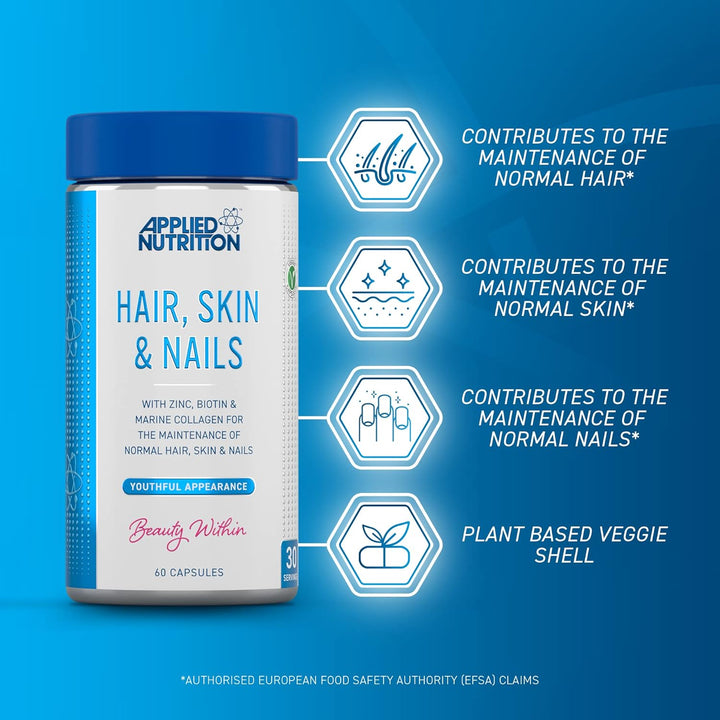 Applied Nutrition Hair, Skin, Nails - Biotin & Marine Collagen Supplement (60 Capsules)