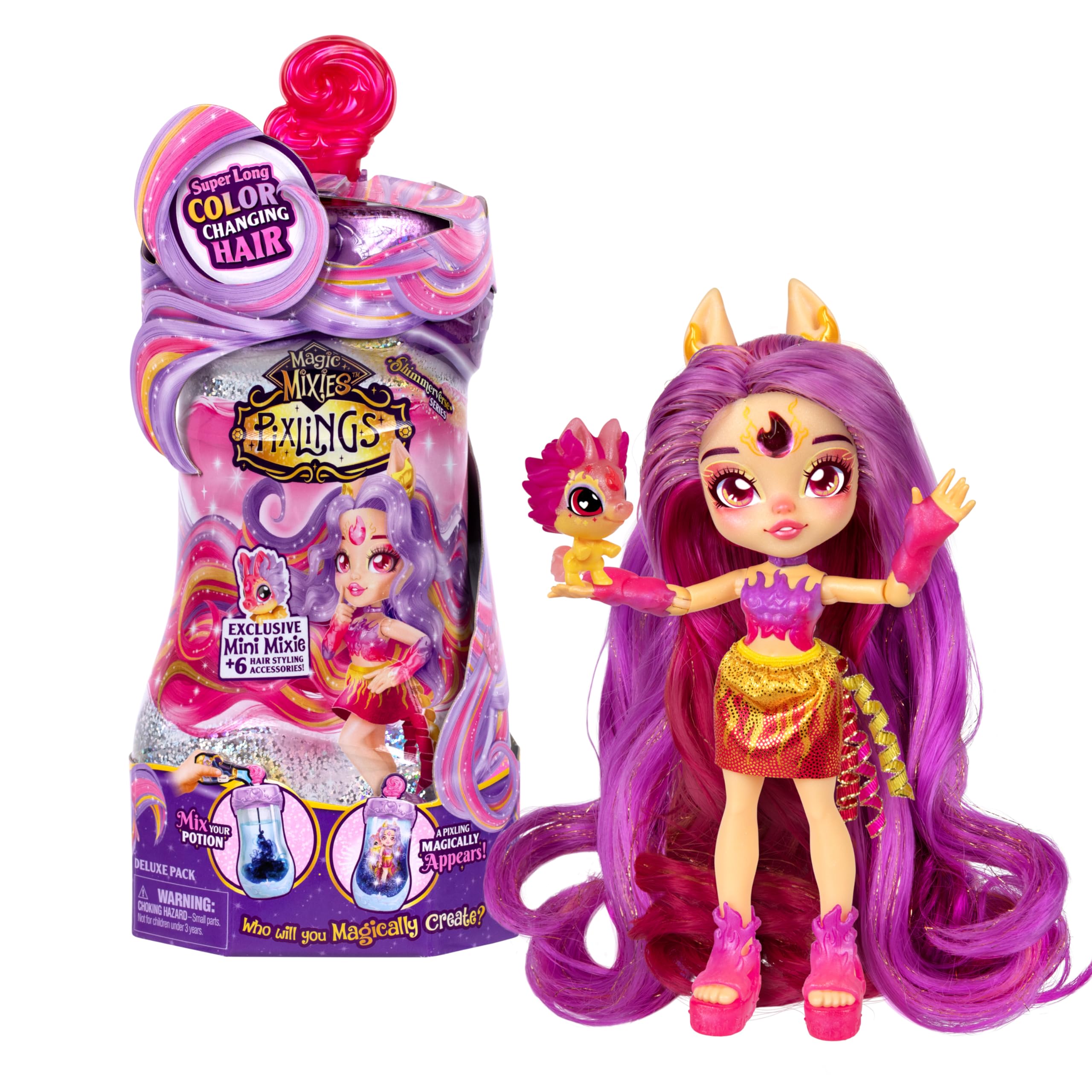 Magic Mixies Pixlings Deluxe Pack - Pippa the Firehorse with Shimmer Reveal & Mini Mixie