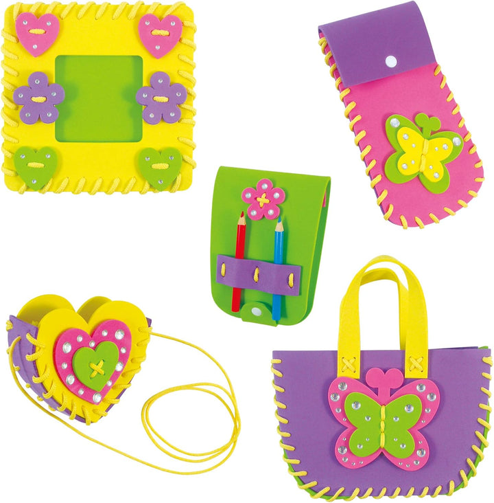 Galt First Sewing Kids Craft Kit with Pencil Case, Purse & Frame - Foam Sewing Set for Children